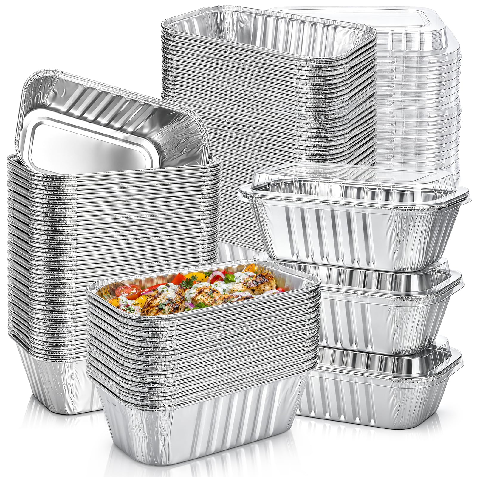 AVLA 110 Pack Disposable Aluminum Loaf Pans with Lids, 6x3.5x2 Mini Foil Bread Tins for Baking, 1 Lb Small Cake Pans, Single Ser