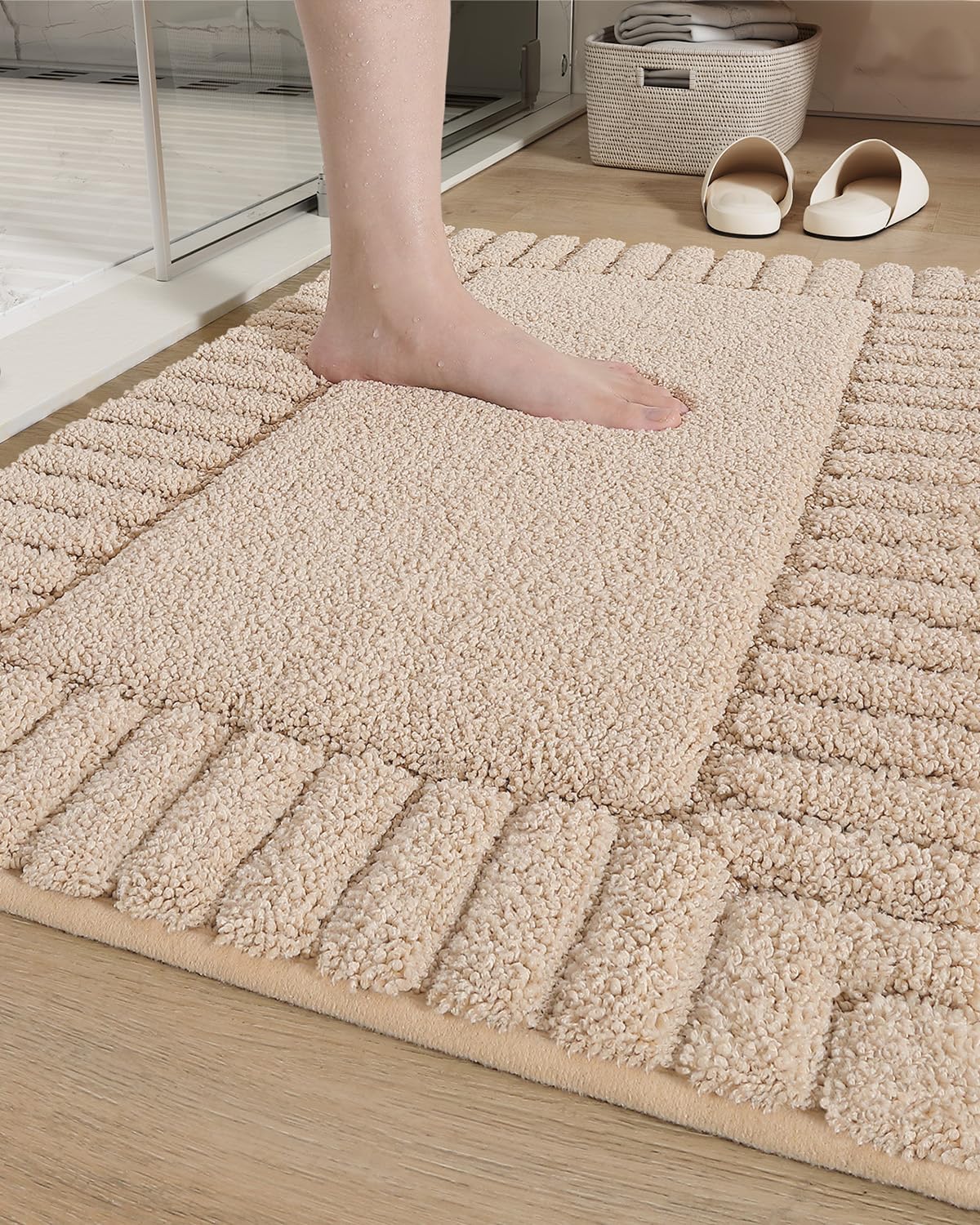 Color&Geometry Large Bath Rugs Non Slip Washable- 24''X36'' Absorbent Beige Bathroom Rugs, Soft Bath Mats For Bathroom Floor, Sh