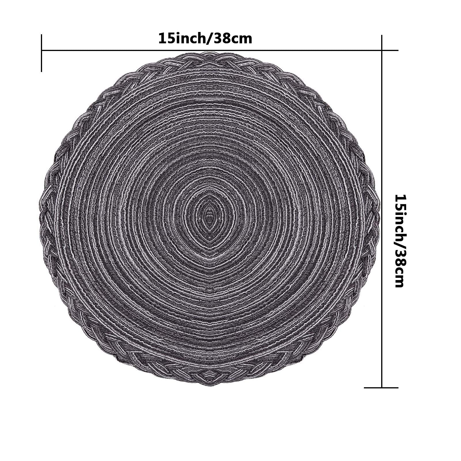 Abuzhen Indoor And Outdoor Round Cotton Placemat, Round Braided Placemats Round Table Mats For Dining Tables 15 Inch (Gray And B