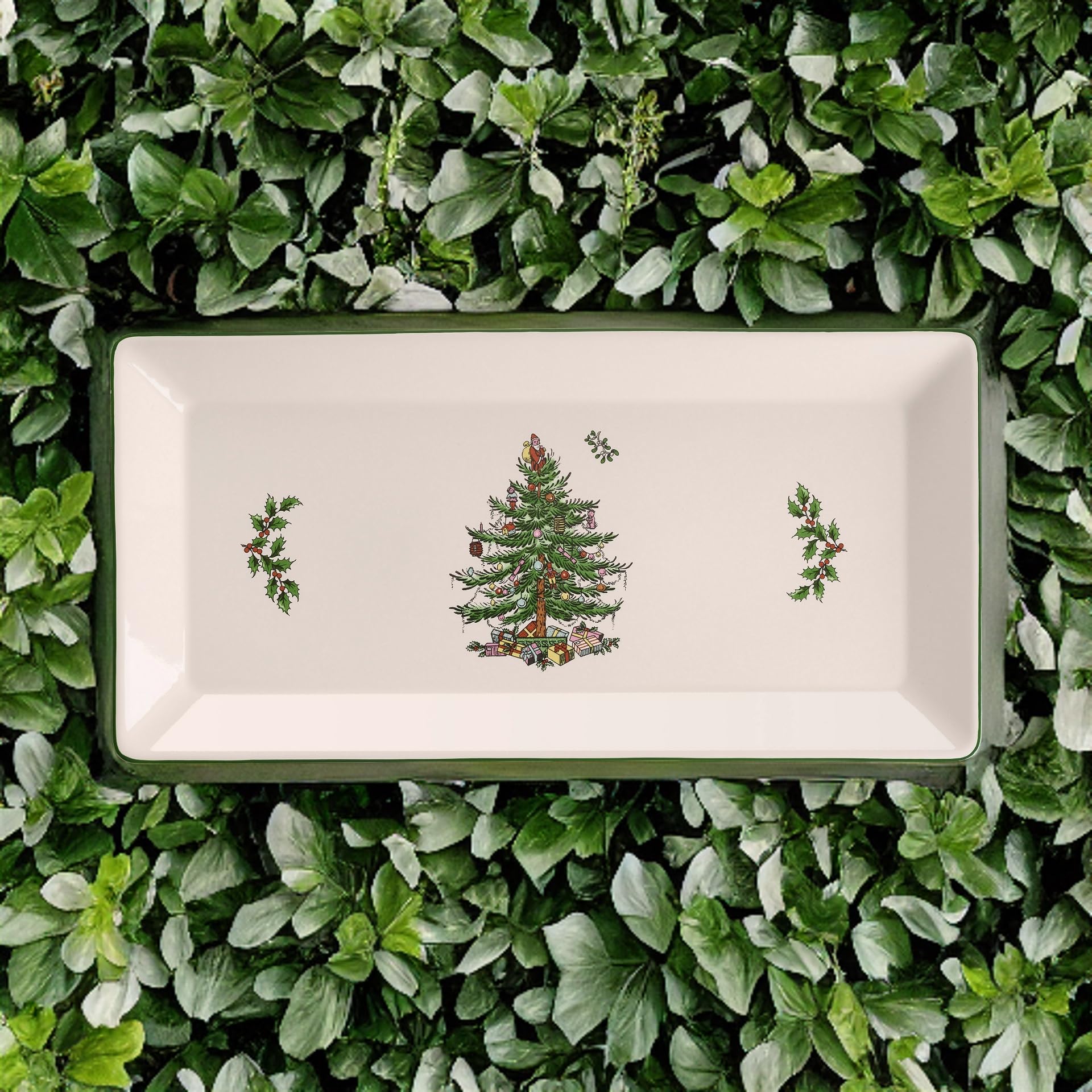 Spode Christmas Tree Collection Sandwich Tray  Serving Platter for Tea Sandwiches  Desserts  and Appetizers  Porcelain  Measures 14 Inch  Dishwasher Safe