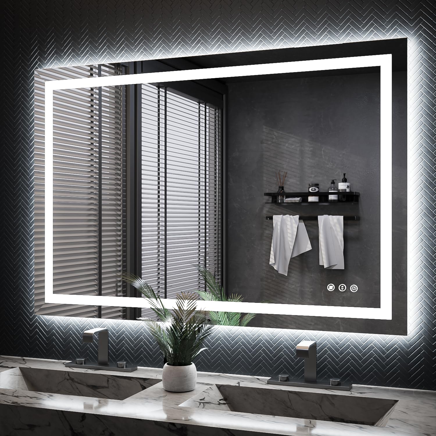 ISKM 48 x 32 LED Mirror for Bathroom Lighted Vanity Mirror for Wall Front Lights + Backlit LED Bathroom Mirror Anti-Fog Temp