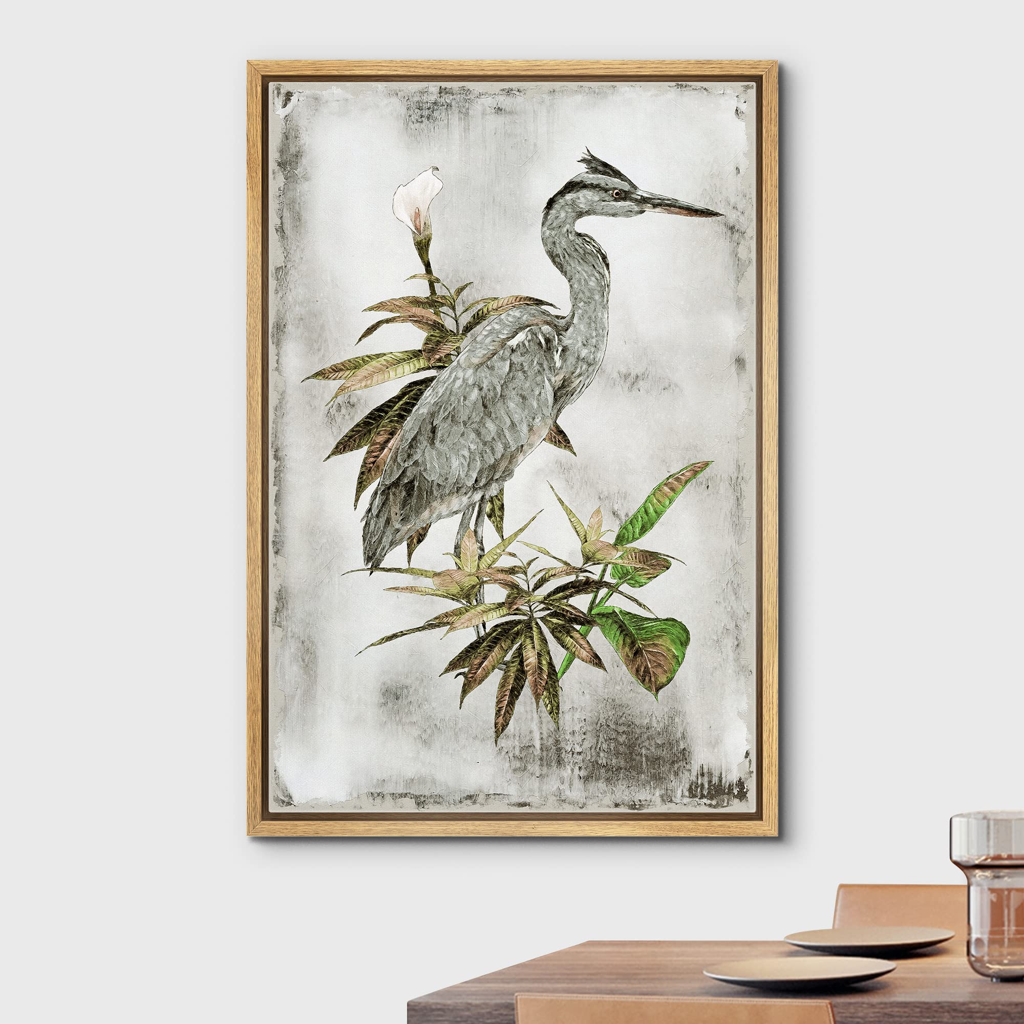 Wall26 Framed Canvas Print Wall Art Pastel Watercolor White Crane Bird Nature Wilderness Illustrations Modern Art Decorative Rus