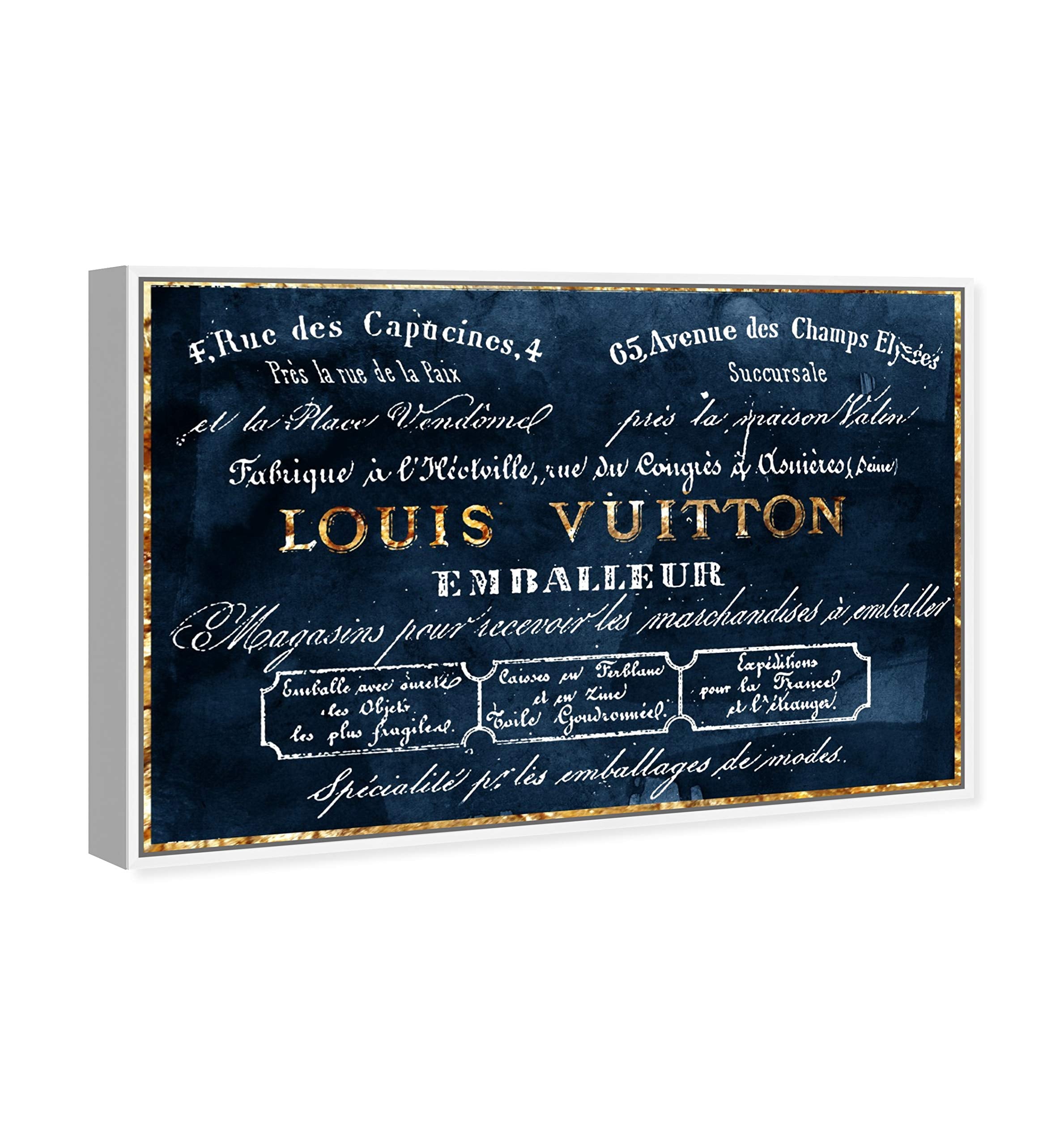 The Oliver Gal Artist Co. Fashion And Glam Framed Wall Art Canvas Prints 'Emballeur Navy' Road Signs Home D  Cor, 24 In X 16 In,