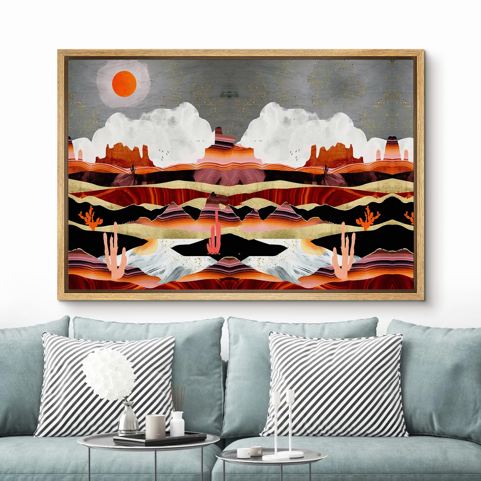 Signford Framed Canvas Print Wall Art Red Marble Effect Desert Canyon Abstract Wilderness Illustrations Modern Art Rustic Scenic