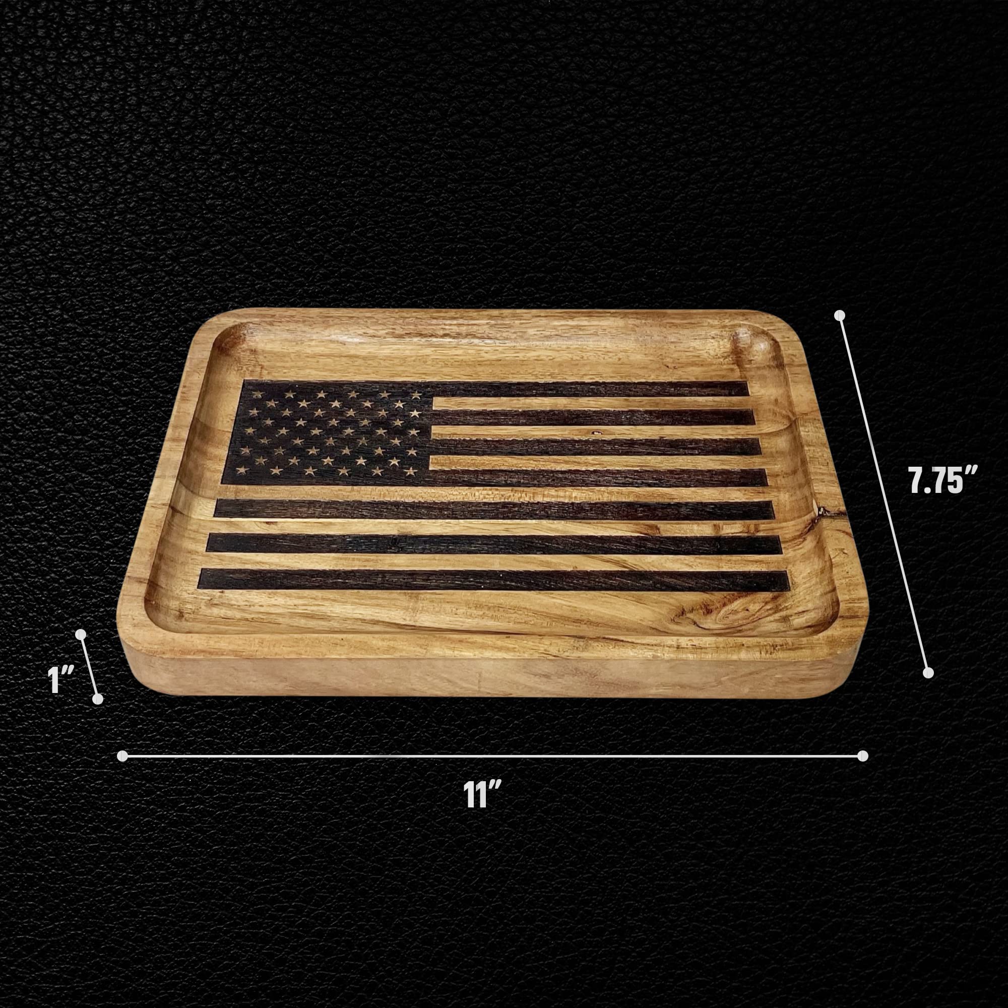Guard The Line American Flag Valet Tray - Acacia Wood Catch All, EDC Tray - Every Day Carry Bedside Holder, Dump Tray EDC Organi