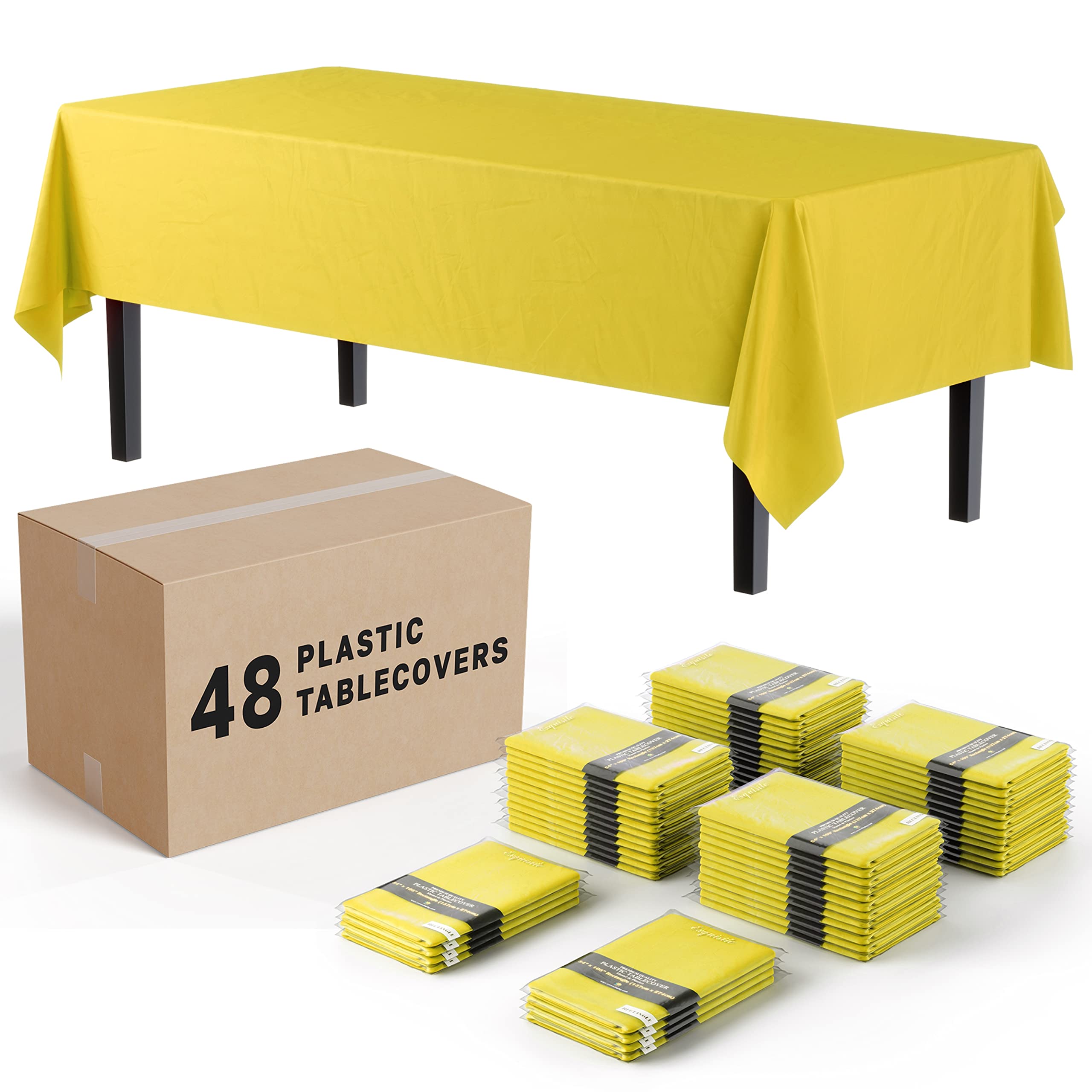 Exquisite Yellow Tablecloths For Rectangle Tables In Bulk 48 Pack Yellow Plastic Disposable Table Cloth 54'' Inch X 108'' Inch T
