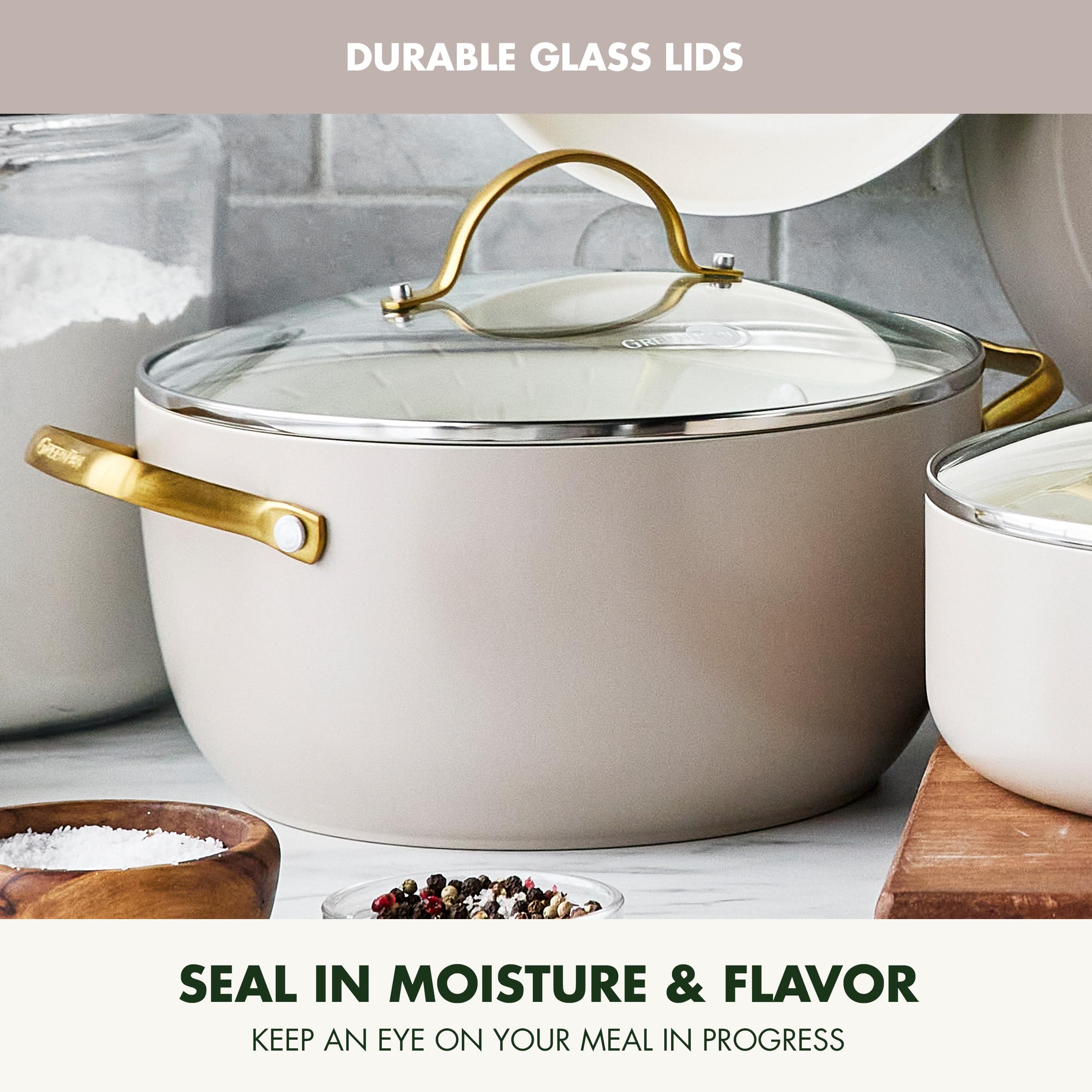 GreenPan Reserve 10 Piece Cookware Set, Non-Toxic PFAS-Free Hard Anodized Healthy Ceramic Nonstick, Stainless Steel Gold Handle,