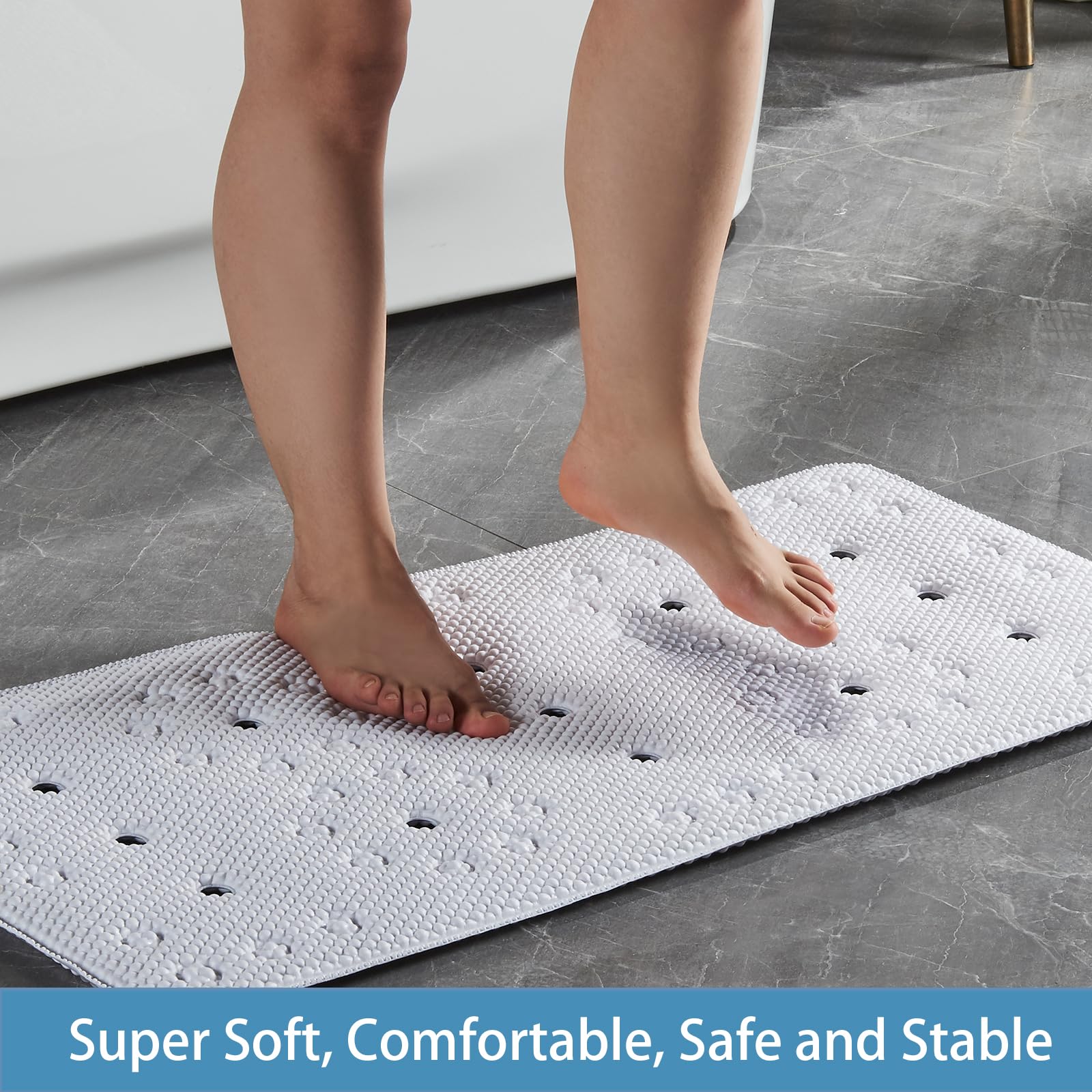Webos Bathtub Mat Non Slip: Soft Safety Foam Bath Mat For Tub Suitable For Elderly And Kids Extra Large 17 X 36Inch With Drain H