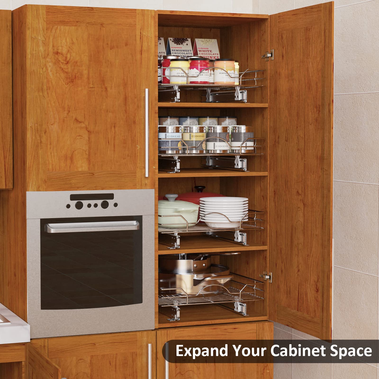 Roomtec Pull Out Cabinet Organizer 14'' W X 21'' D, For Cabinet Pull Out Shelves Cabinet Drawers Slide Out Kitchen Cabinet Organ