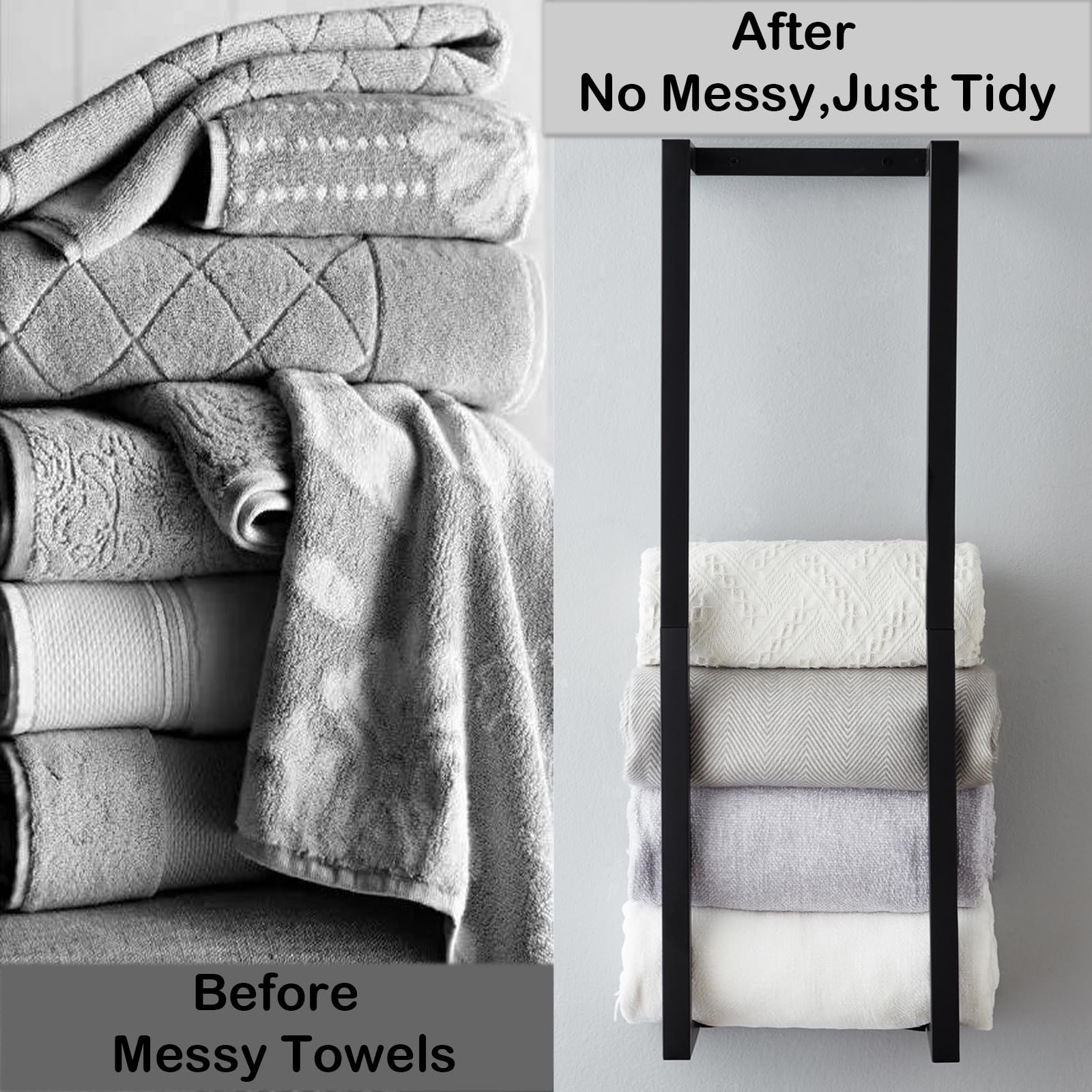 Towel Rack For Rolled Towels, Towel Rack For Bathroom,Wall Mounted Metal Bathroom Organizer, Bath Towel Holder Wall For Modern S