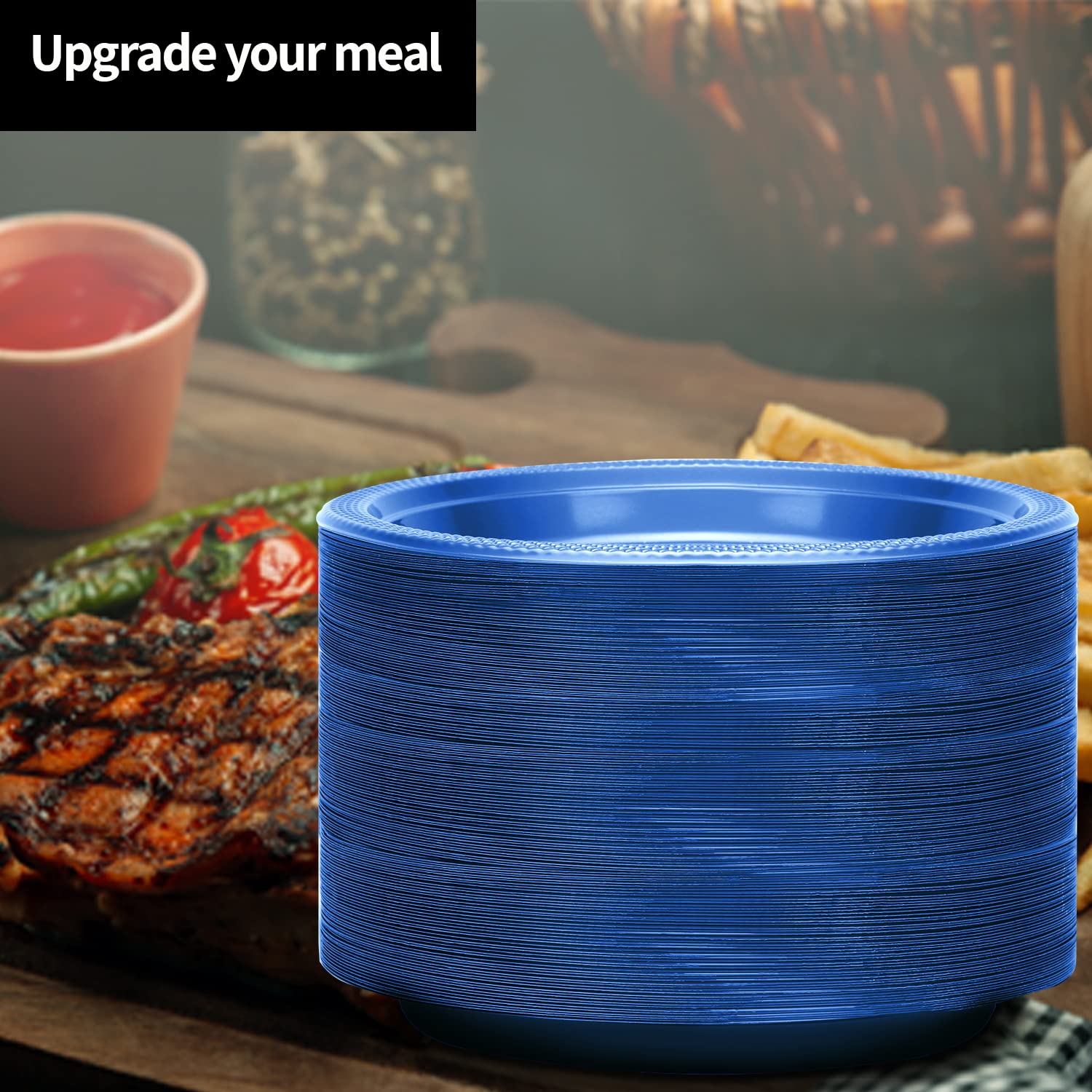 Hanna K. Signature Collection Blue Plastic Plates 9 Inch - 600 count - Plastic Solid Round Party Plates For Weddings  BBQs  Birthday Plates - Disposable Blue Plates - Plastic Dessert Plates