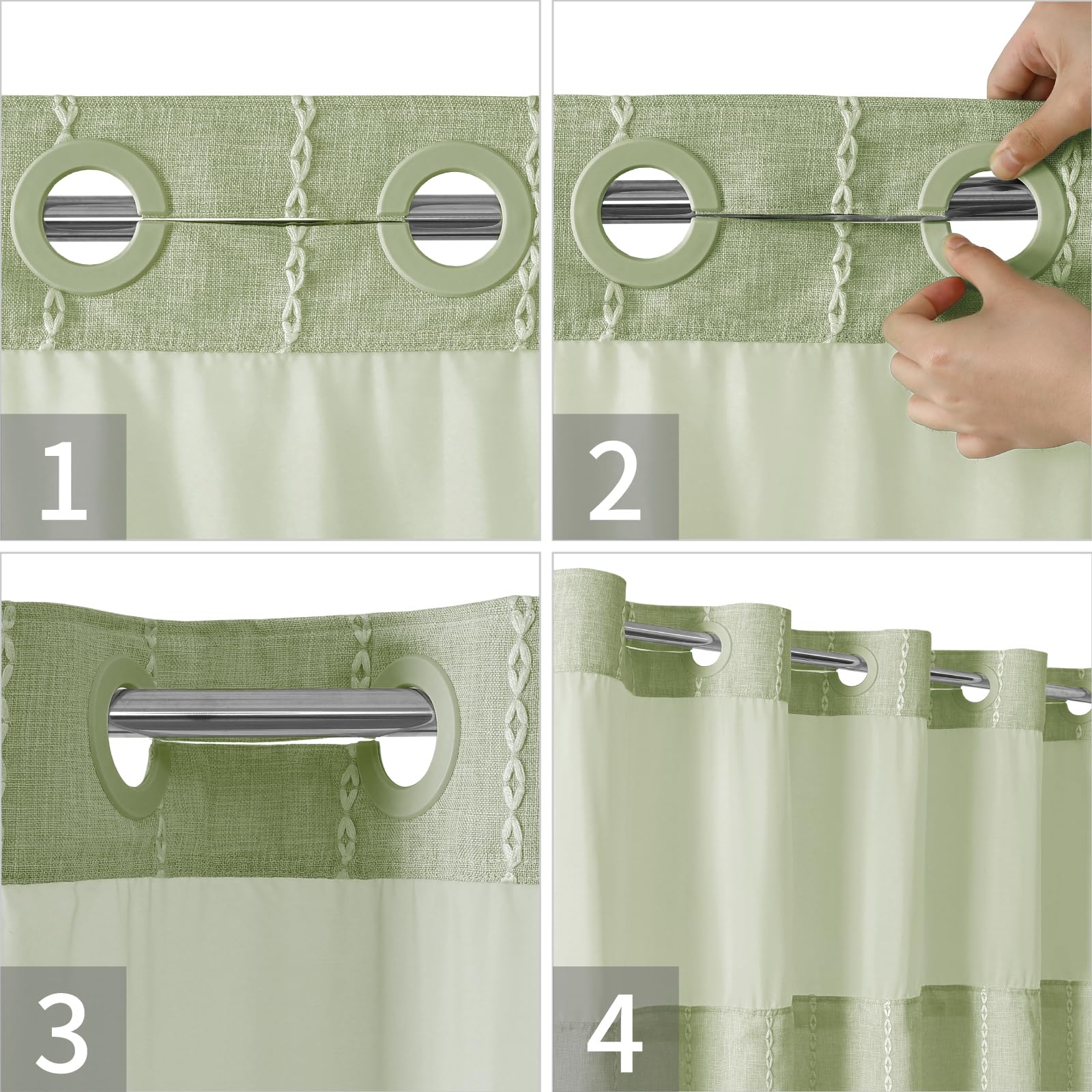 Eachope No Hook Stall Shower Curtain With Snap-In Fabric Liner - 54X80 Heavy-Duty Linen Textured Striped Design,Narrow Rustic Mo