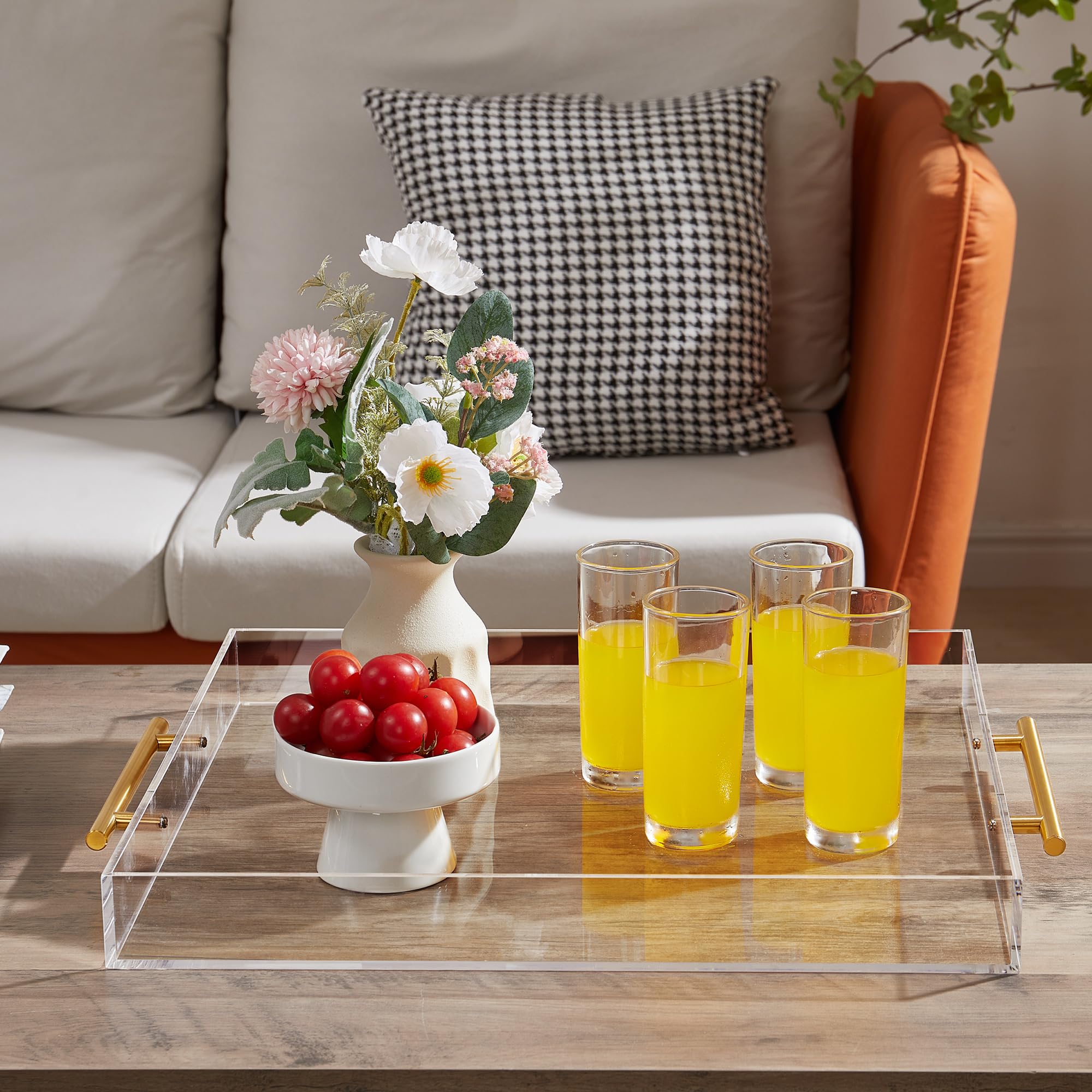 Extra Large Clear Acrylic Serving Tray (18  18 Inches) With Gold Handles Spill Proof Acrylic Over Size Big Decorative Tray Organ