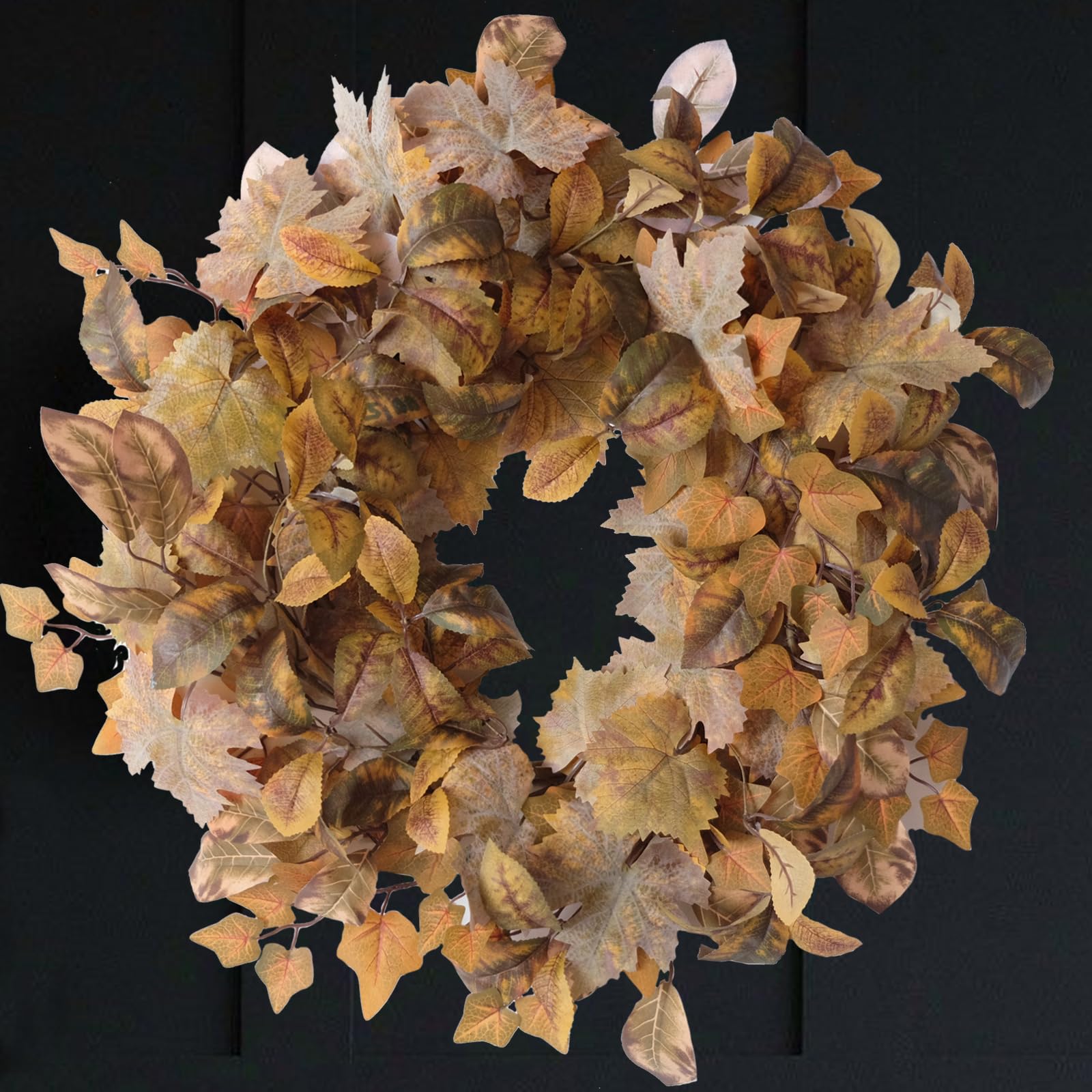 Egolot Fall Maple Leaves Wreath for Front Door, Autumn Natural Looking Sunset Yellow Maple Wreath for Indoor Outdoor, Rustic Far
