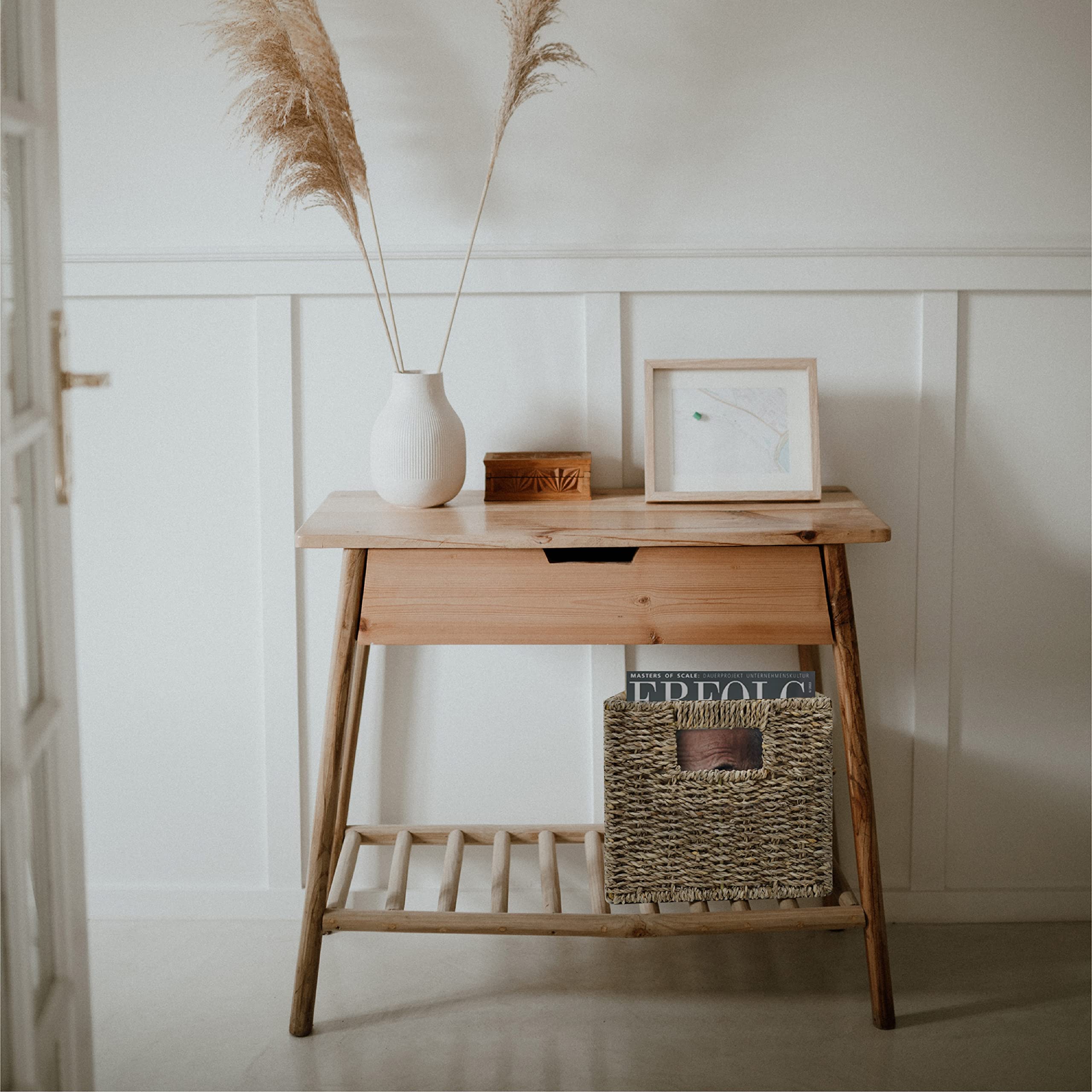 Homestead Seagrass Baskets With Built-In Handles For Storage, 13.5'' X 8'' Medium Rectangular Wicker Basket For Bedroom, Living