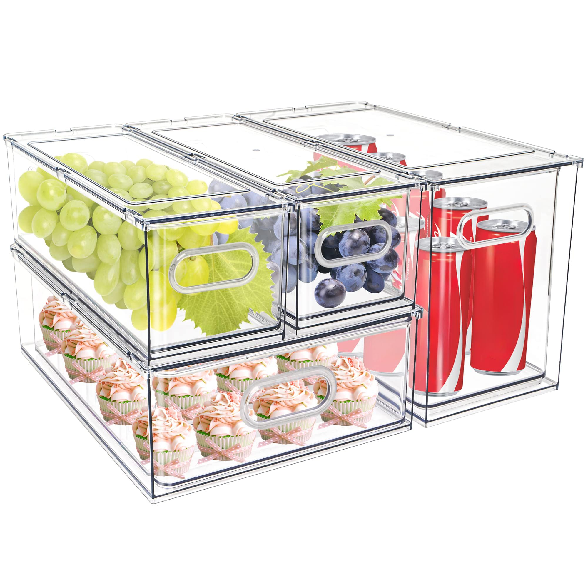 MineSign 4 pack Stackable Fridge Drawers Pull-Out Bins Divided Produce Saver Containers for Refrigerator Storage Organizers for 
