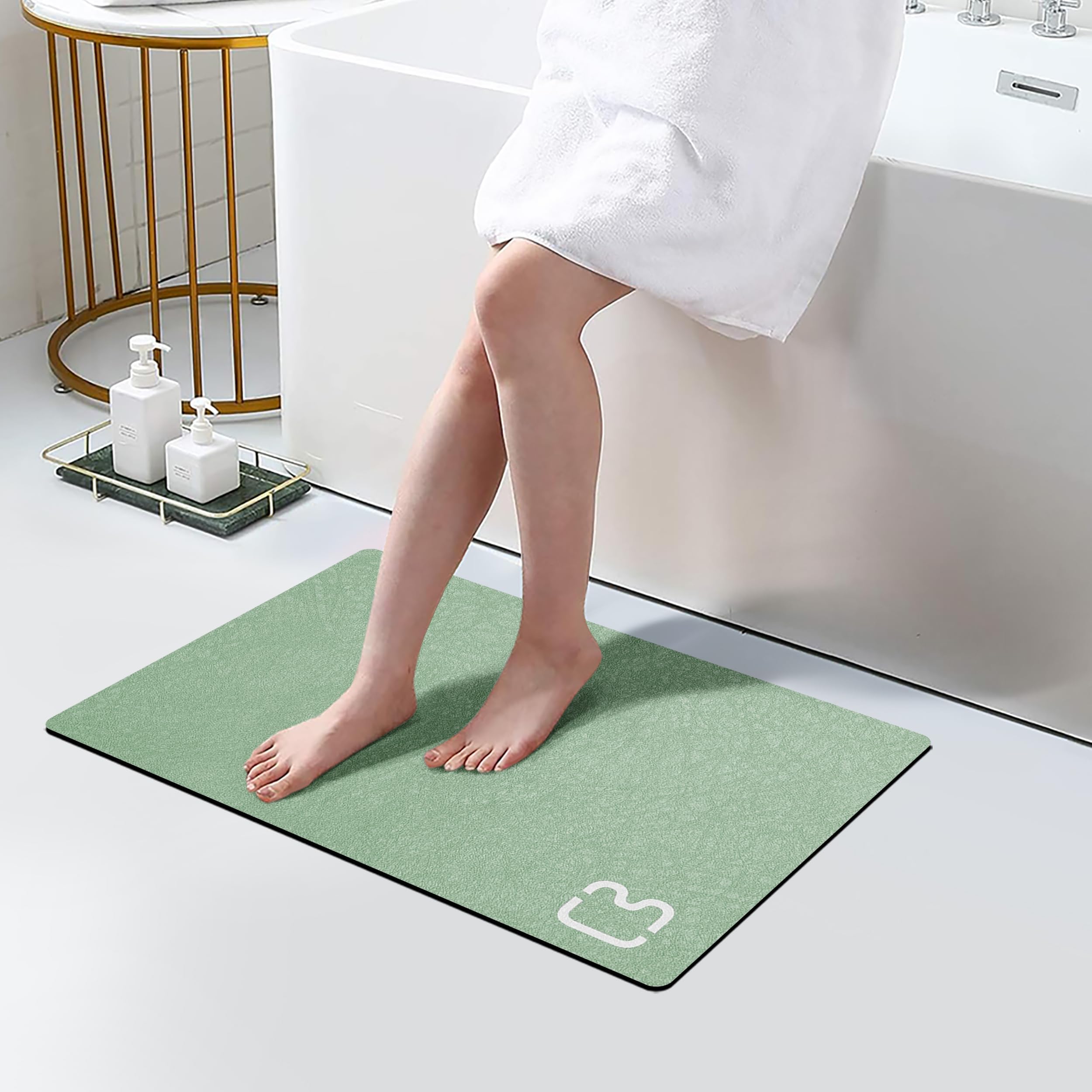 Sage Green Bathroom Mat Rugs 15.7'' X 23.6'' Super Absorbent Quick Drying Diatomaceous Earth Bath Mats For Bathroom Non Slip Rub