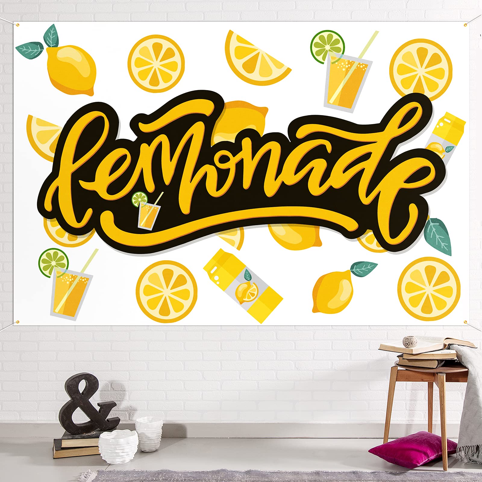 Lemonade Backdrop Banner Decor White - Lemon Party Theme Decorations For Lemonade Stand Birthday Supplies,Yellow