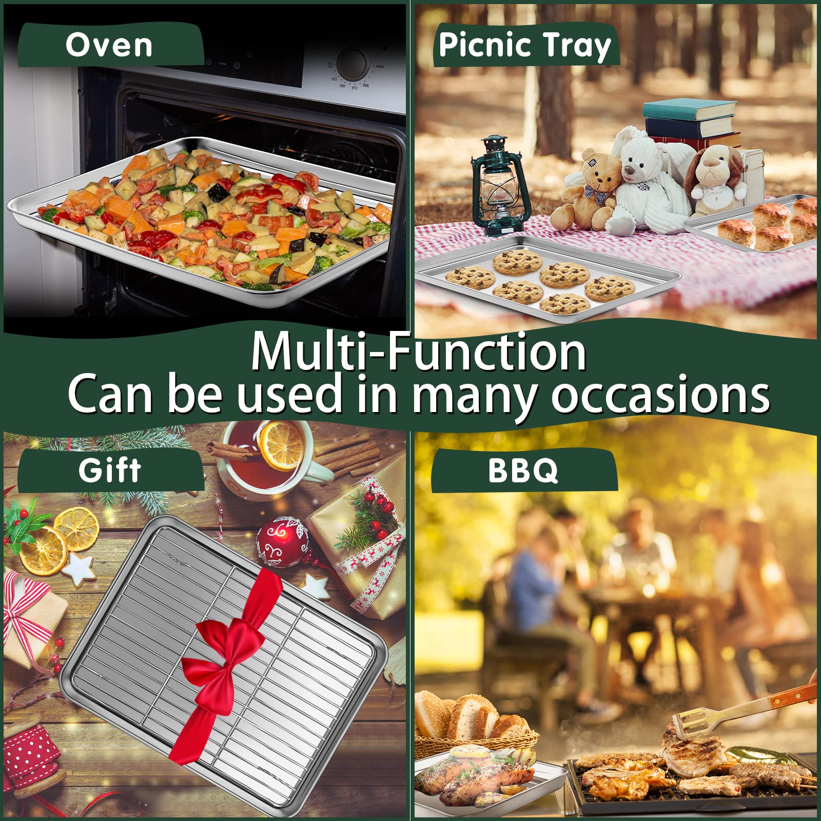 Quarter Sheet Pan With Wire Rack Set [2 Baking Sheets + 2 Cooling Racks], Cekee Stainless Steel Cookie Sheets For Baking With Ba