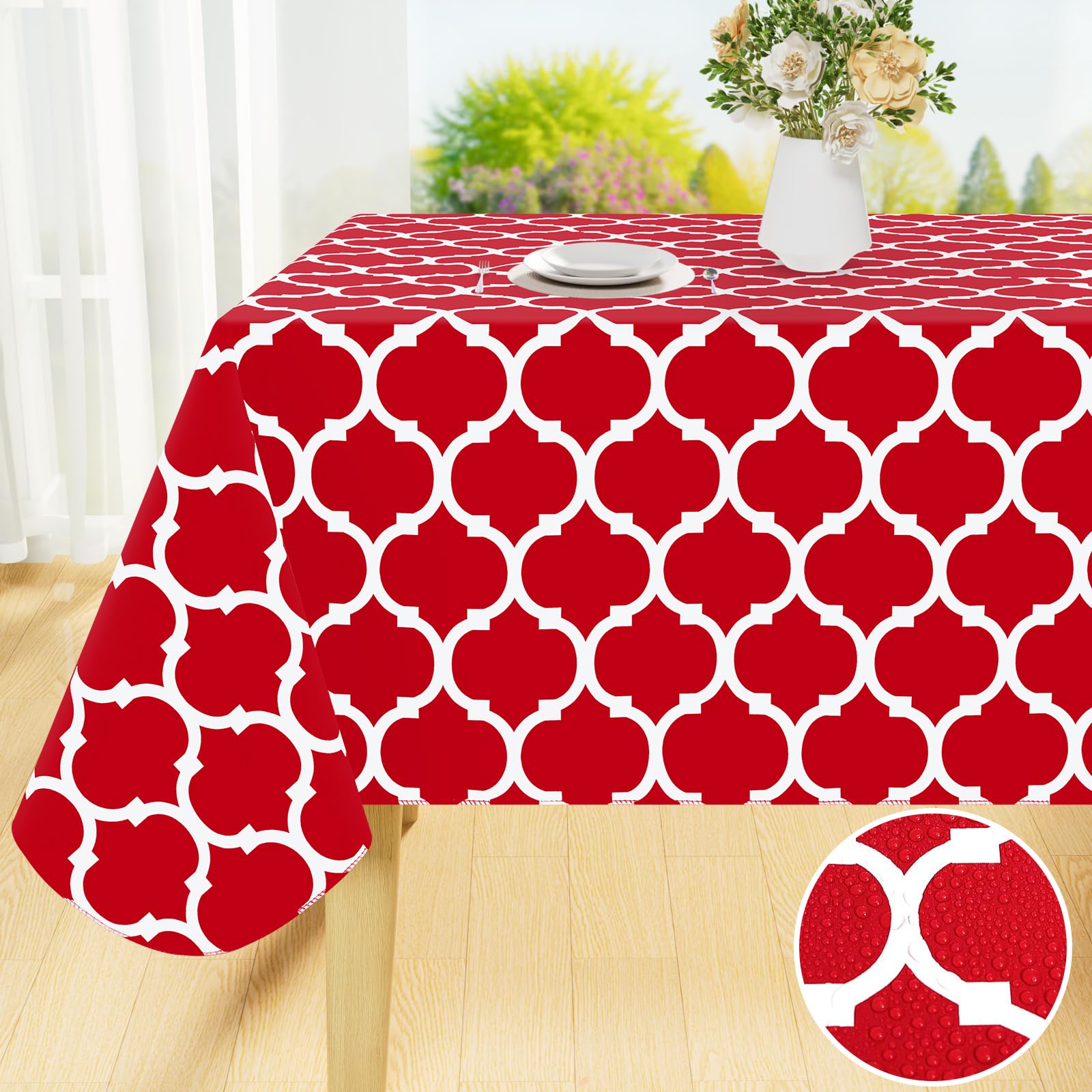 Smiry Rectangle Table Cloth, Waterproof Vinyl Tablecloth With Flannel Backing For Rectangle Tables, Wipeable Spillproof Plastic