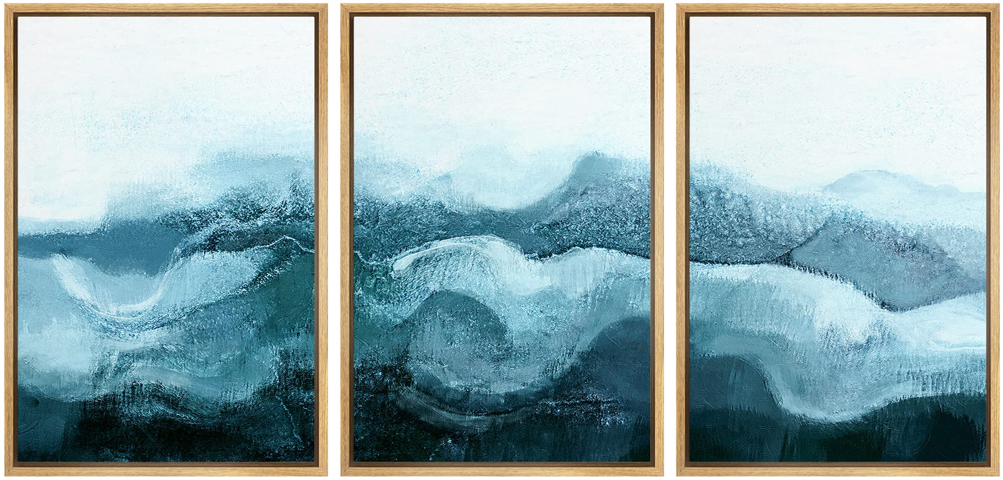 Nwt Framed Canvas Print Wall Art Set Blue White Minimal Winter Cloud Mountain Abstract Wilderness Illustrations Art Rustic Sceni