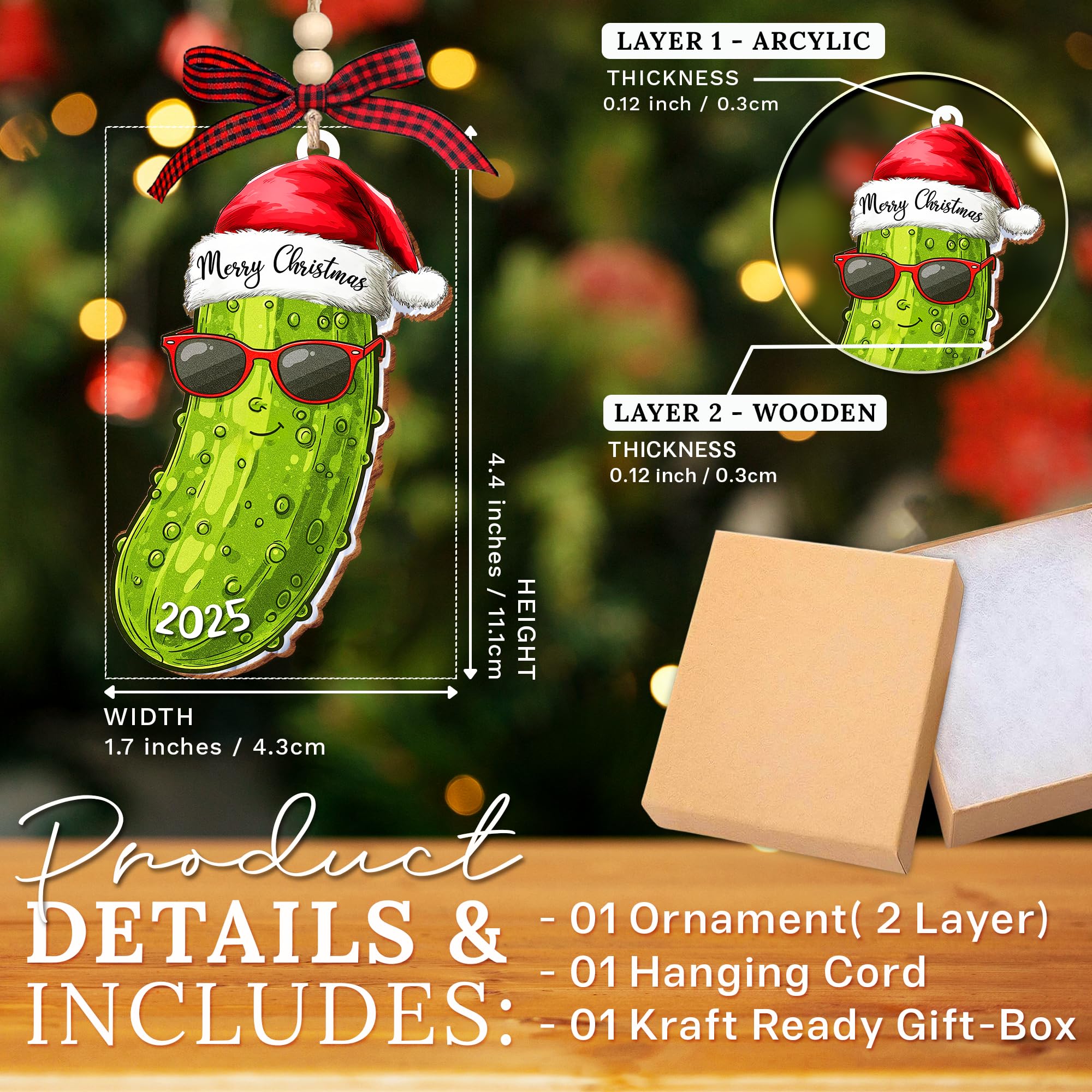 HEXMOZ Christmas Pickle Ornament 2025 - Pickles Themed Gifts for Women Men - Funny Dill Pickles Gifts for Pickle Lovers, Cute Ga
