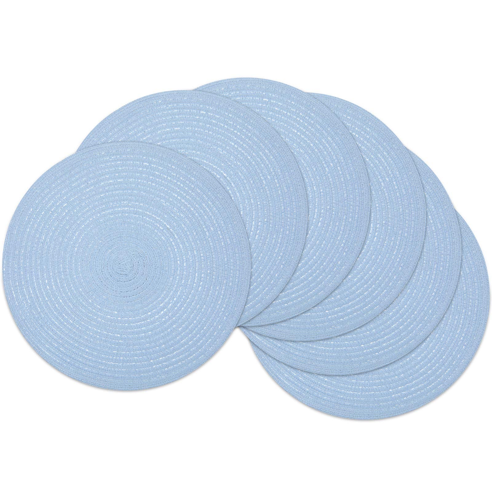 SHACOS Round Braided Placemats Set of 6 Round Table Mats for Dining Tables 15 inch (Light Blue, 6)
