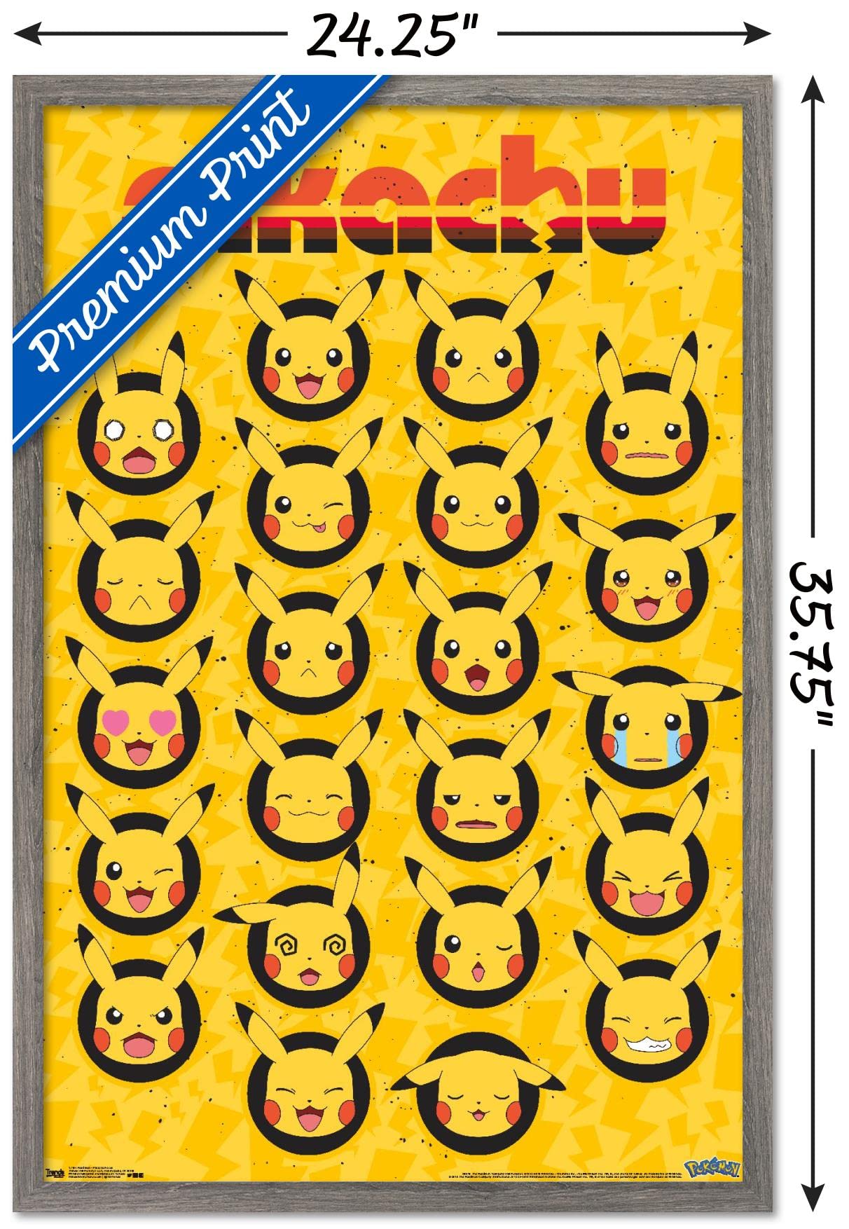 Trends International Pok  Mon - Pikachu Faces Wall Poster, 22.375'' X 34'', Barnwood Framed Version