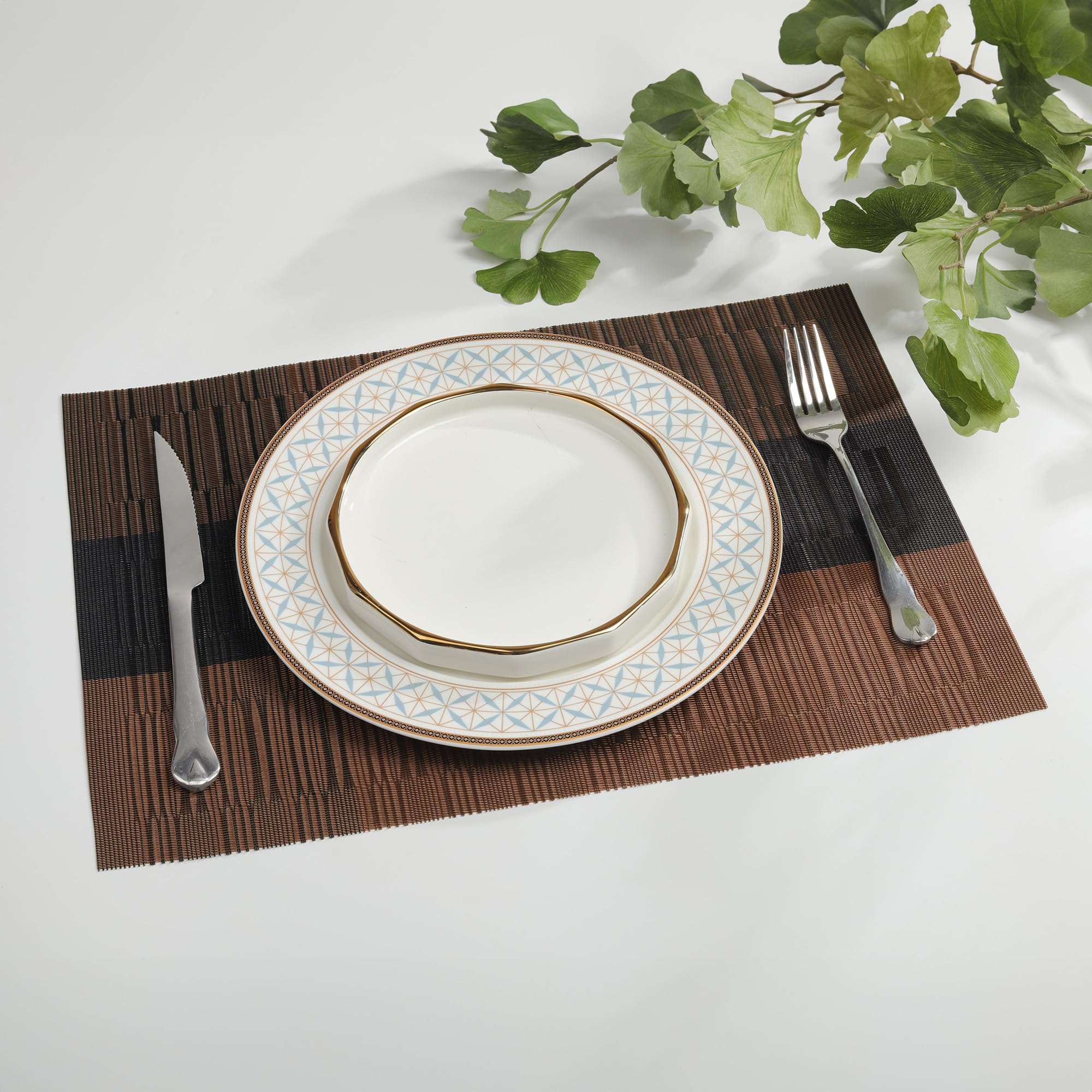 Fanquare Stripe Placemats 18 X12 Inches, Pvc Place Mats For Dining Table, Durable Heat Resistant Table Mats Brown, 4 Pack