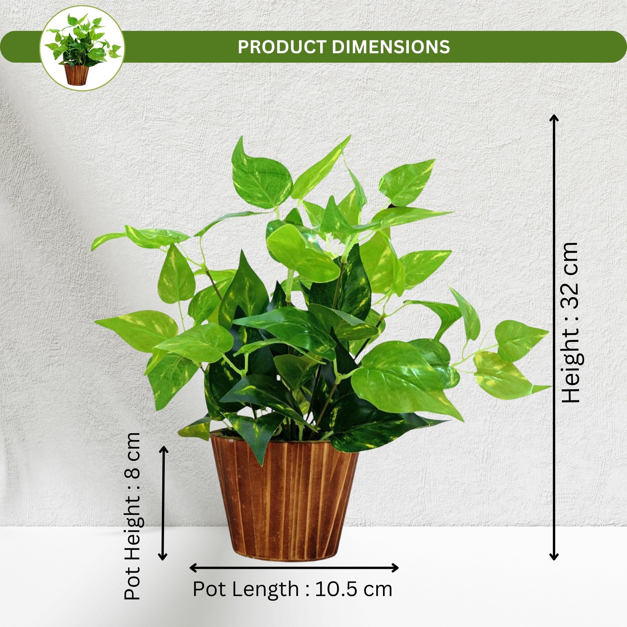 fancymart Artificial Money Plant Leaves in Wood Pot Pefect Decoration for Home & Office Space