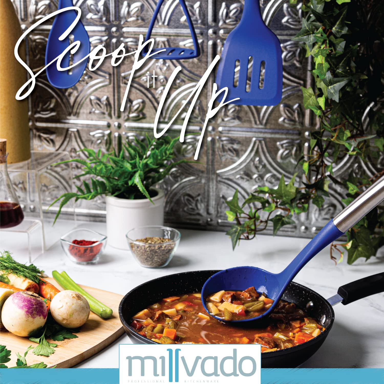 Millvado Soup Ladle, Nylon Blue Ladle With Stainless Steel Handle, Long 13 Inch Soup Ladles For Portioning And Stirring