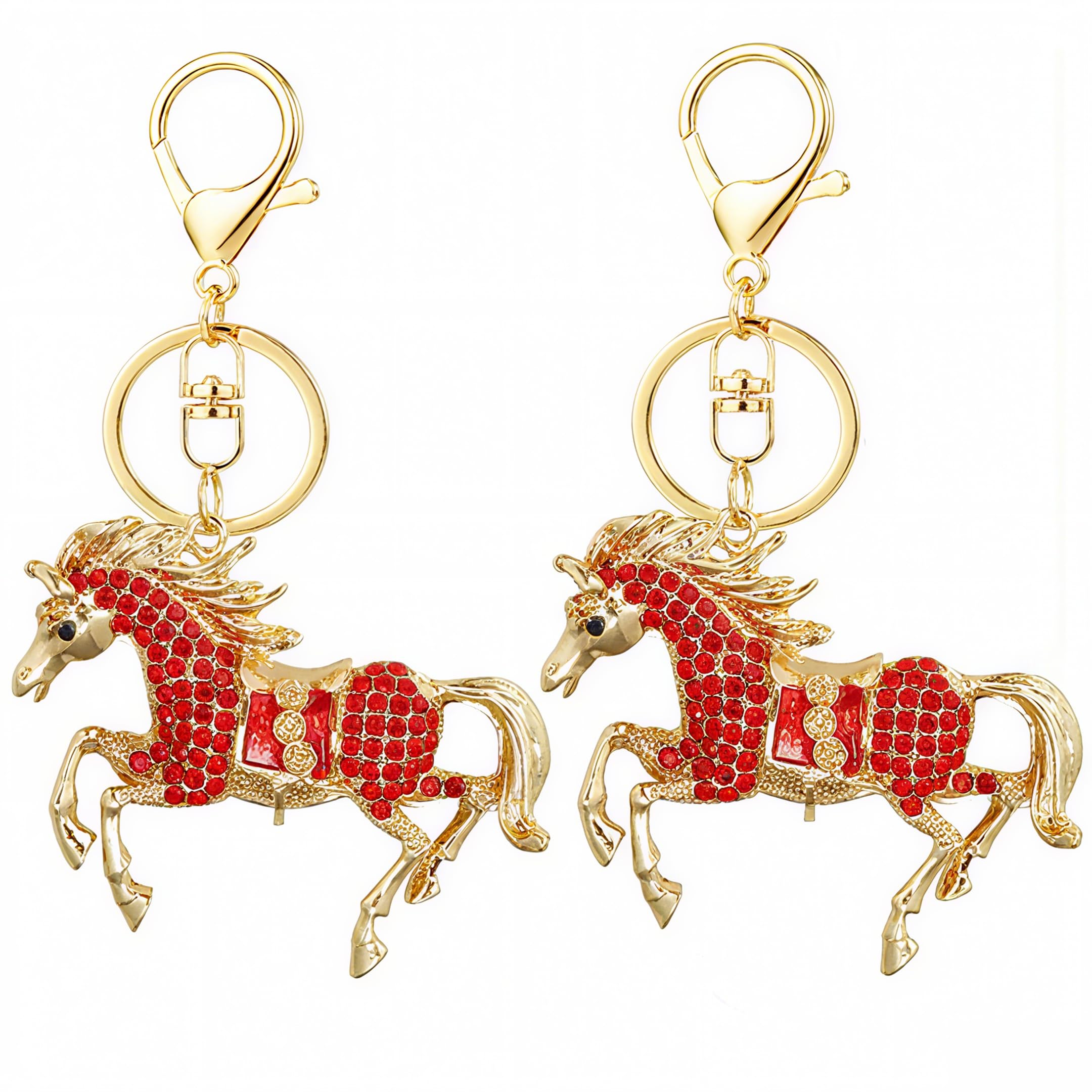 Acewen 2Pcs 2026 Year of The Horse Keychains Horse Charm Statue Feng Shui Mascot for Bag Backpack Hanging Decorations Chinese Ne