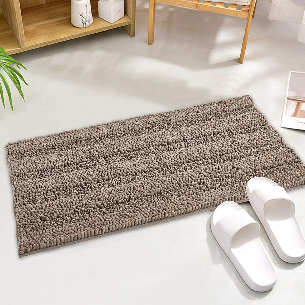 Kgorge Washable Kitchen Rugs - Anti-Slip Absorbent Shaggy Quick Drying Plush Ultra Soft Black Small Bath Mat Floor Mats For Bath