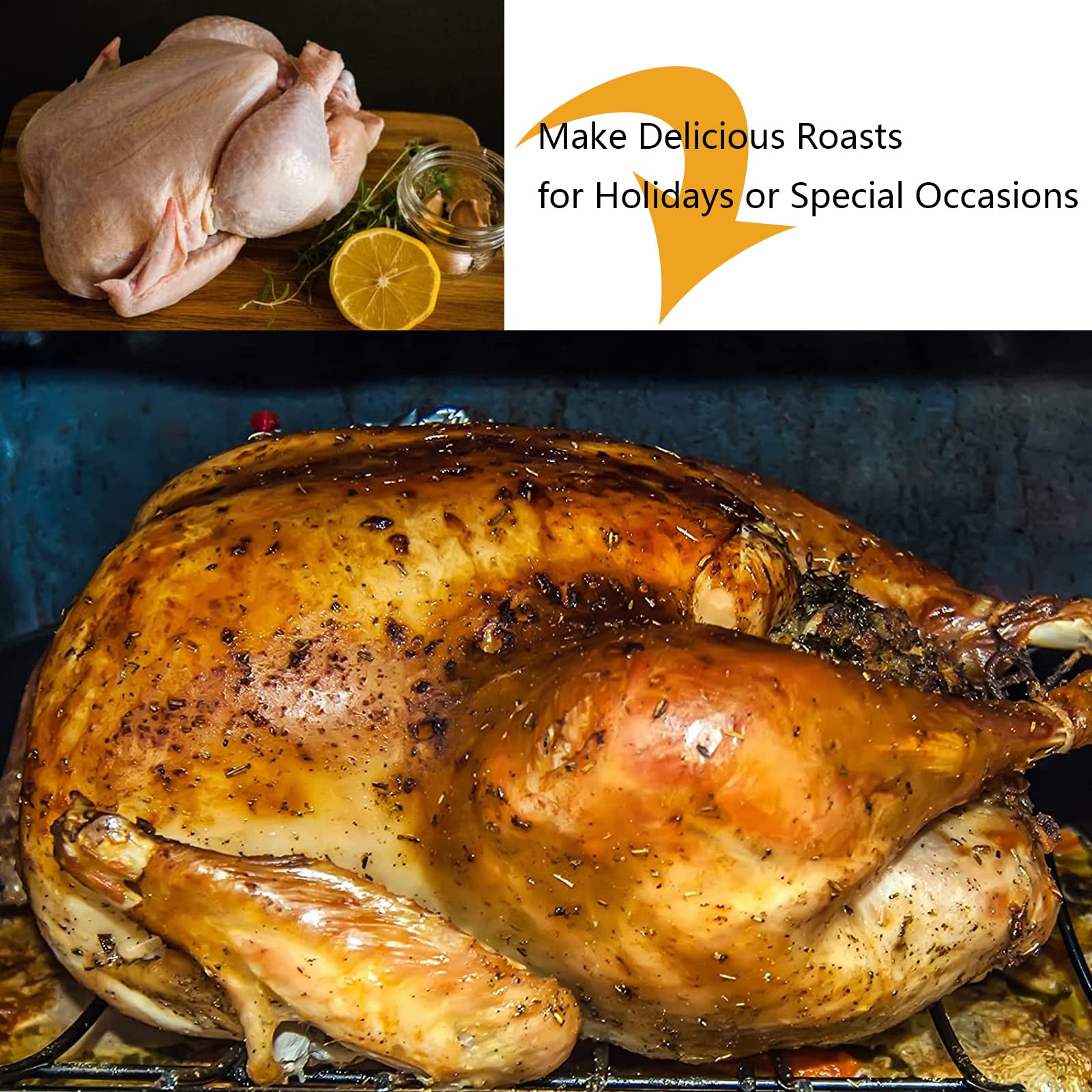 Kitcom Nonstick Roasting Pan With Rack, 16 Inch X 11.5 Inch Rectangular Roaster Set For Roasting Turkey, Chicken, Meat And Veggi