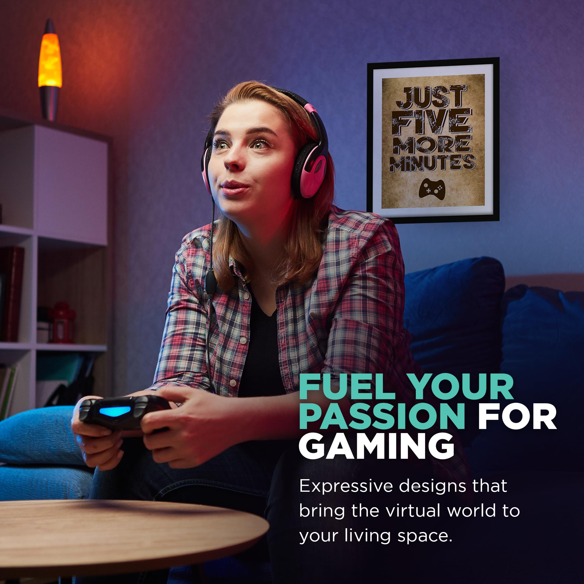 You Can't Just Pause A Game - Video Gamer Themed Wall Art Decor Prints for a Gaming Room (Set of 4) Poster Sign Blue Black Grey Bedroom