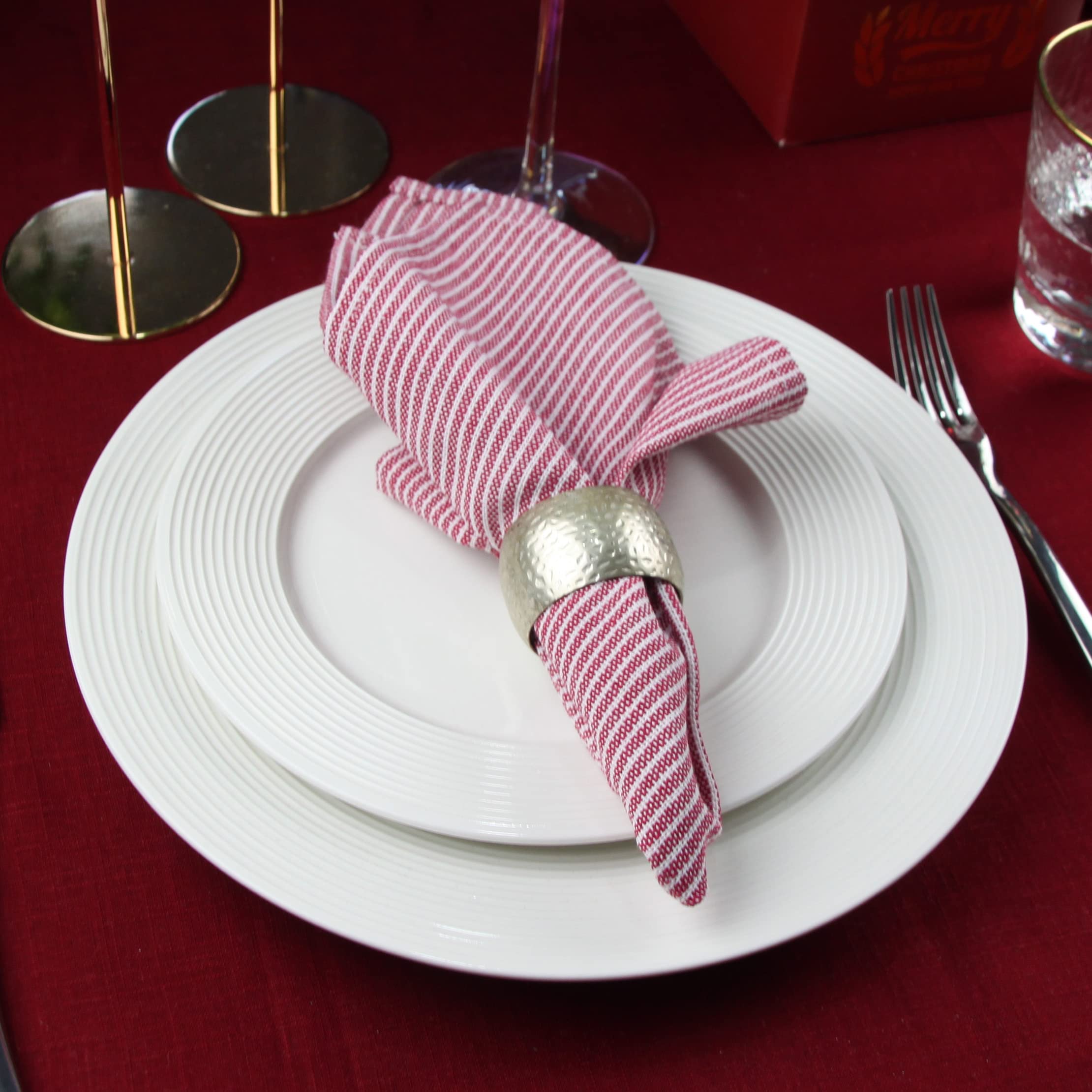 Infei Narrow Striped Cotton Linen Blended Dinner Cloth Napkins - Set Of 12 (40 X 30 Cm) - For Christmas Parties Events & Home Us