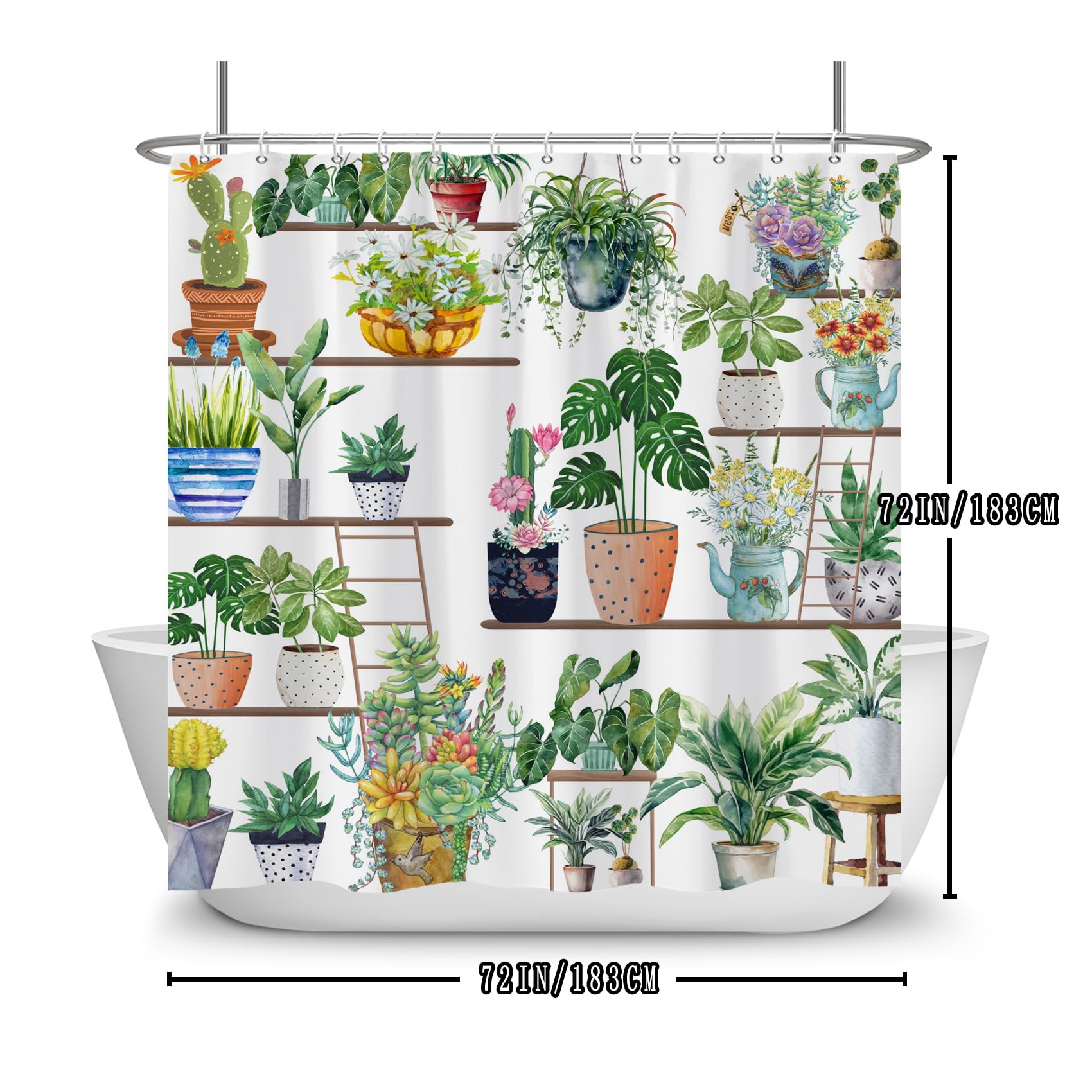 Yanutan Boho Plant Wall Shower Curtain, Spring Green Plants Flower Shower Curtain Set For Bathroom, Natural Arboretum Botanical