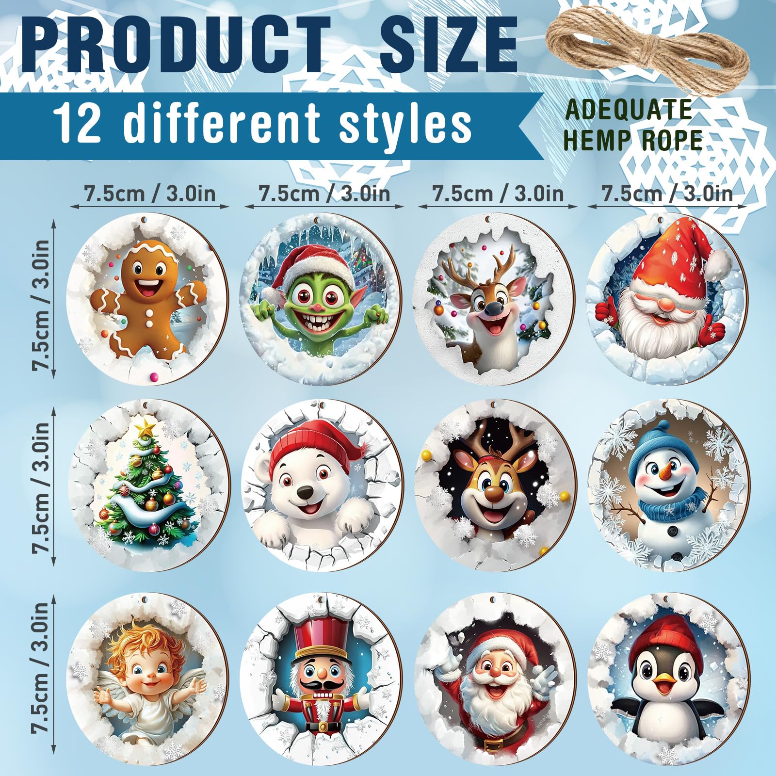 Suzile 36 Pcs Christmas Wooden Ornaments Christmas 3D Break Through Ornament Xmas Cute Animal Decorations for Tree Wreaths Xmas