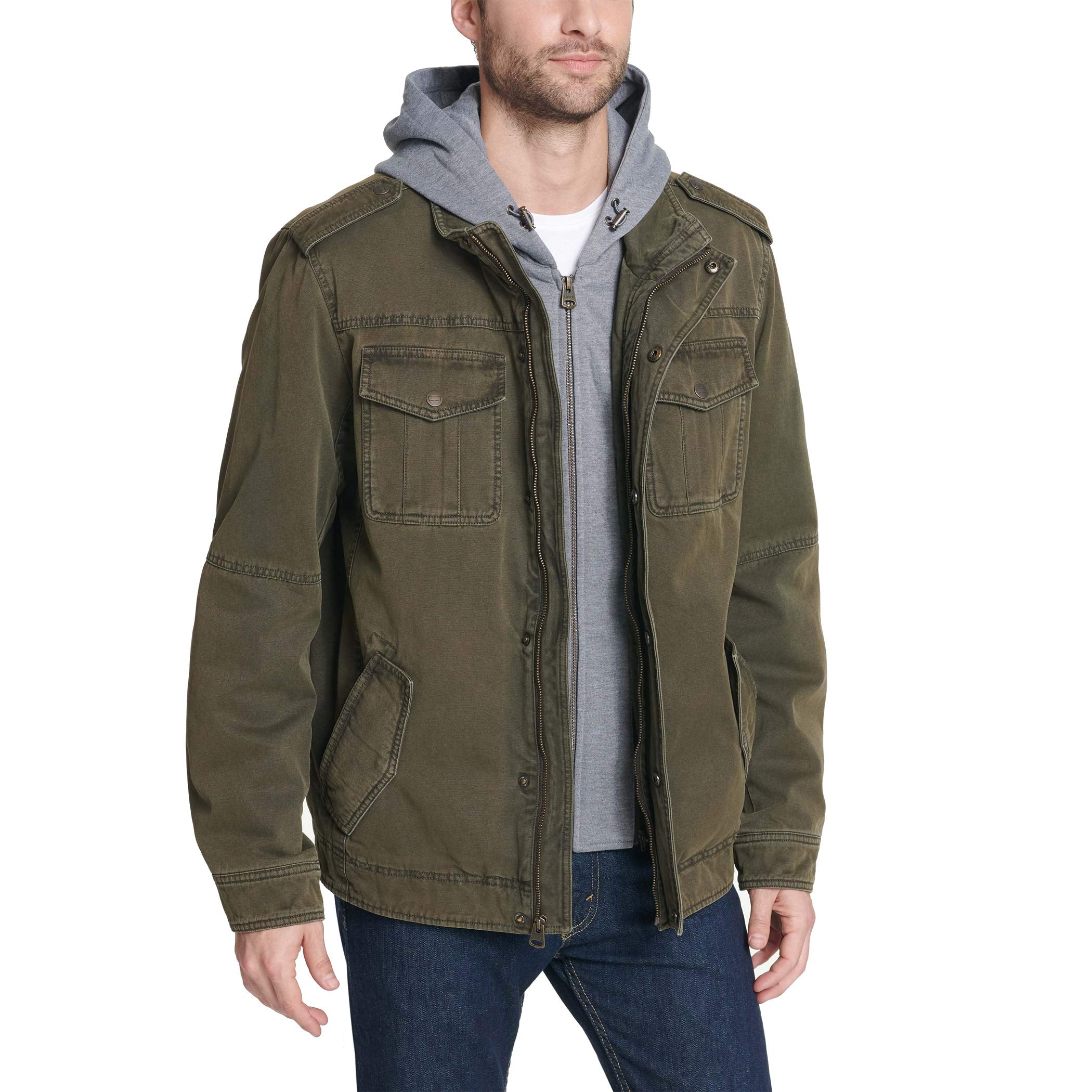 Levis Mens Four-Pocket Hooded Jacket, Olivepolytwill Lined, Medium Us