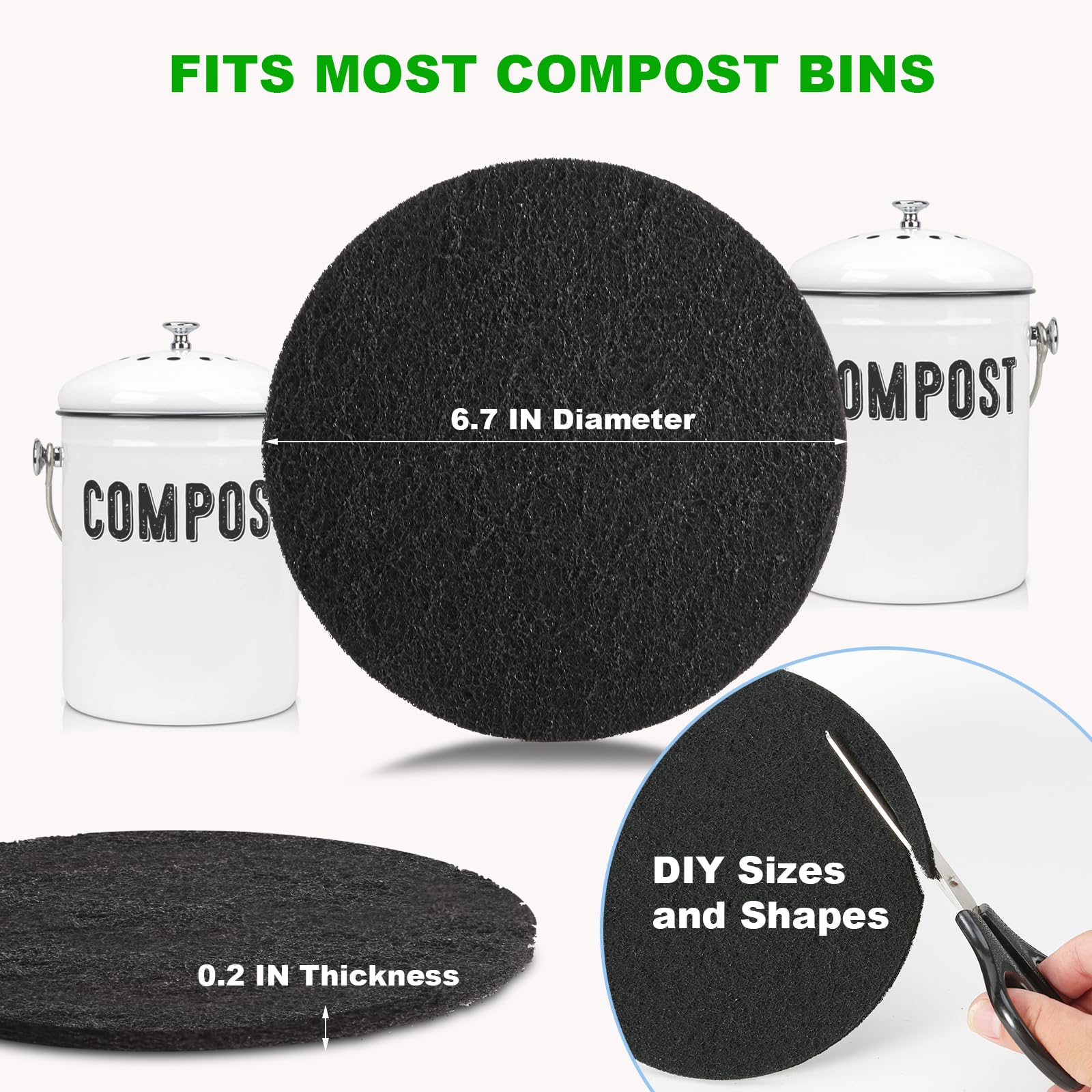 Charcoal Filters For Kitchen Compost Bin, 10 Pack Compost Filters For Countertop Bin Pail Replacement, Activated Charcoal Home B