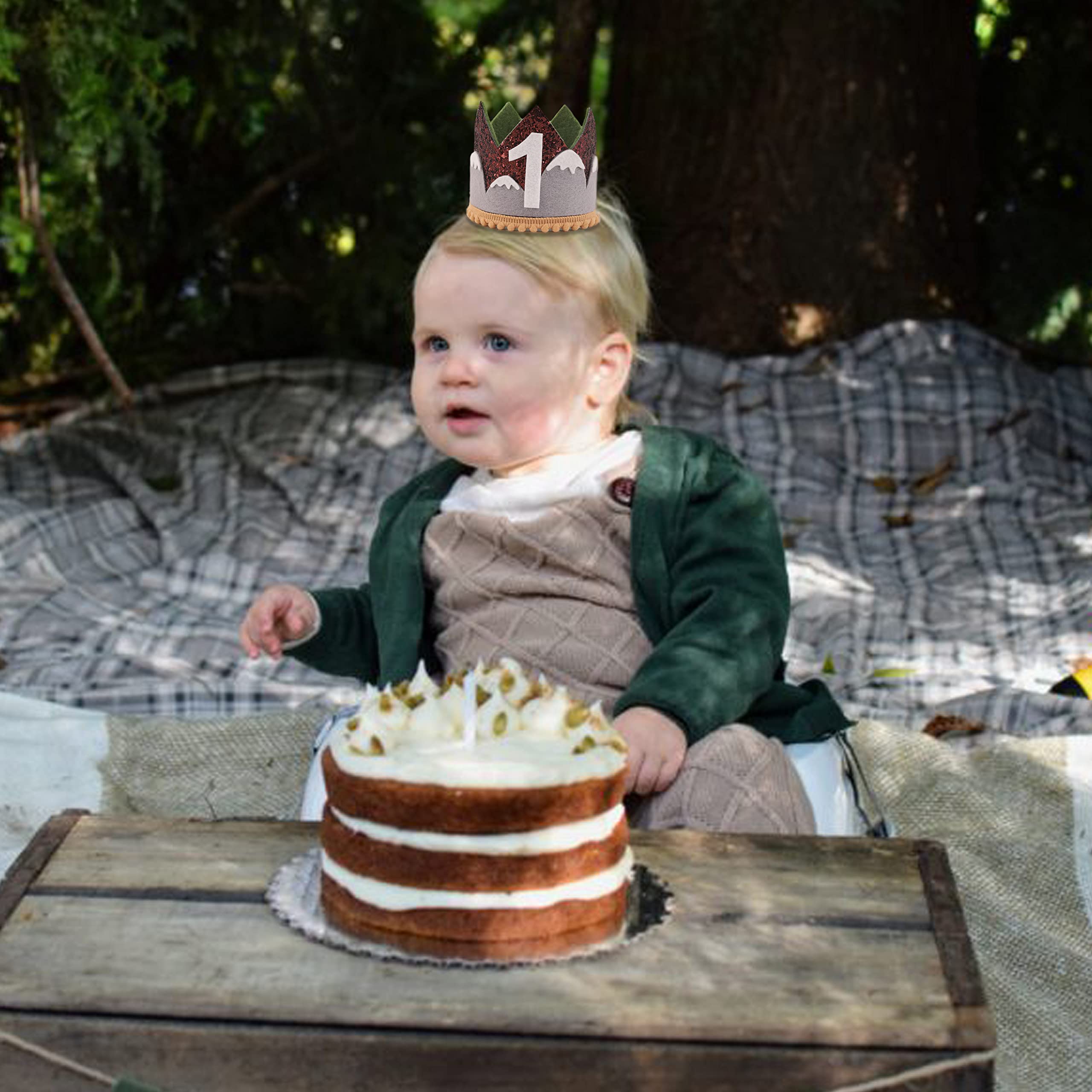 Wawuo Mountain Birthday Crown - One Happy Camper Crown For First Birthday Party, Adventure Awaits Birthday Protects Your Value,