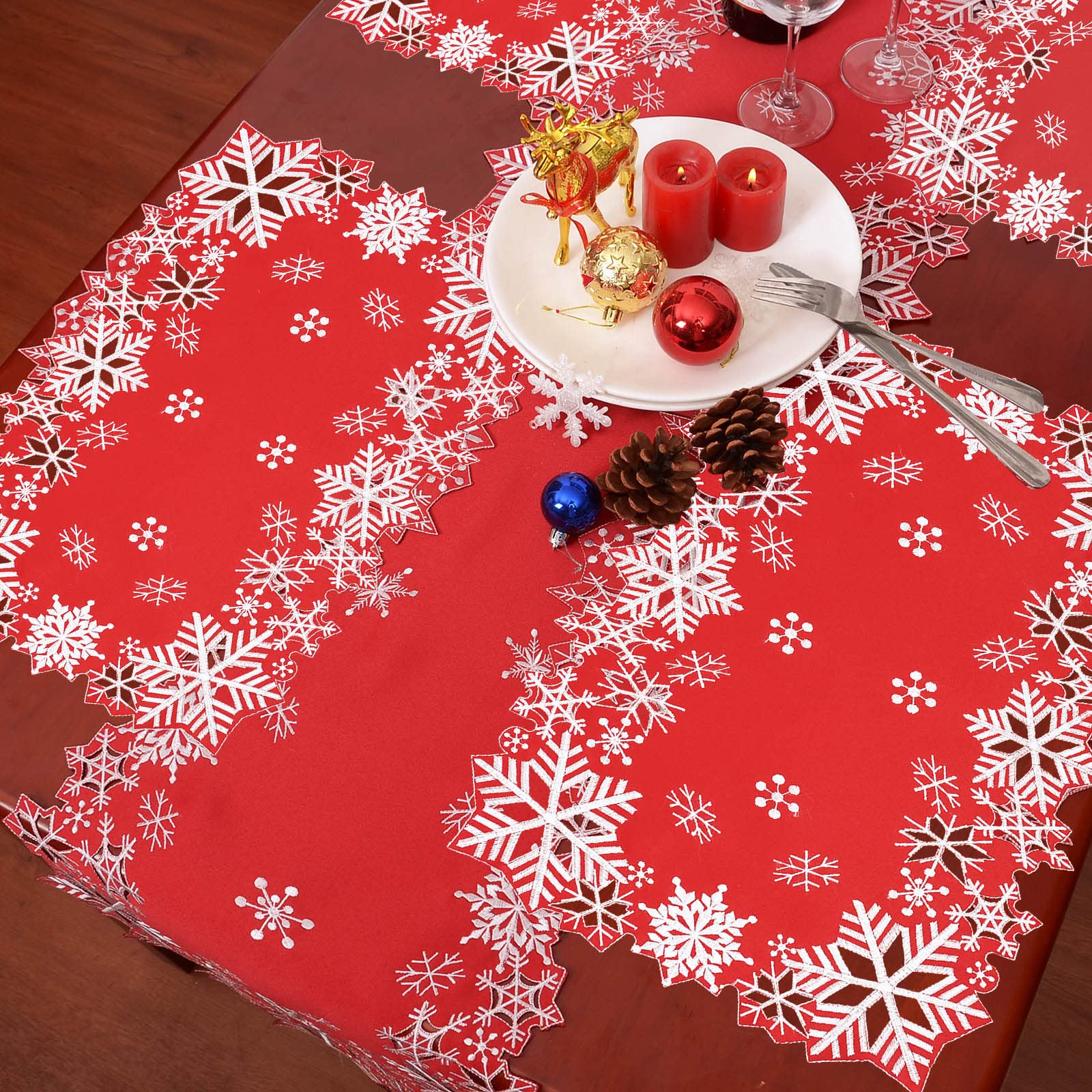 Simhomsen Embroidered Snowflakes Table Runners For Christmas Holiday And Winter (Red, 14