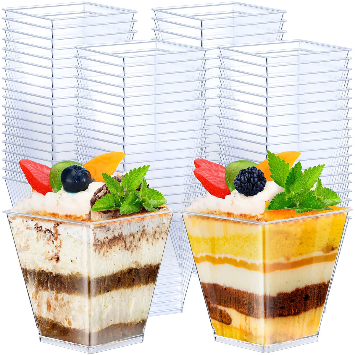 Zubebe Dessert Cups 8 Oz Clear Plastic Appetizer Cups Small Square Dessert Bowls Mini Serving Cups For Tasting Party, Baby Showe