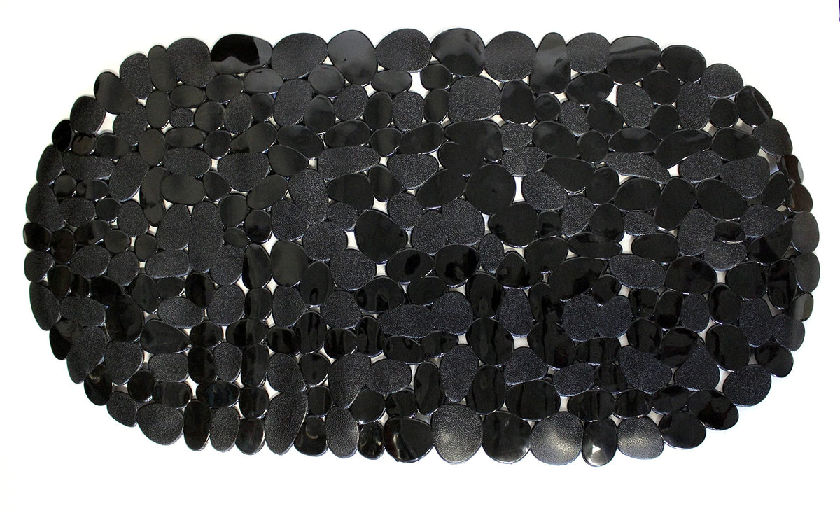 Dependable Industries Inc. Essentials Luxury Pebble Oval Bath Mat, 27'' X 14'' - Elegant Black, Anti-Slip Pvc With Secure Suctio