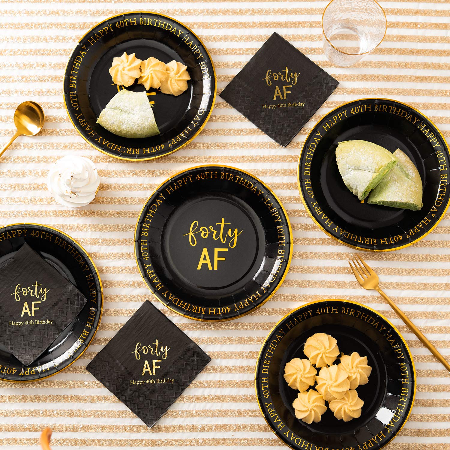 Crisky 40Th Birthday Plates Black And Gold Dessert, Buffet, Cake, Lunch, Dinner Plates For 40Th Birthday Decorations Party Suppl