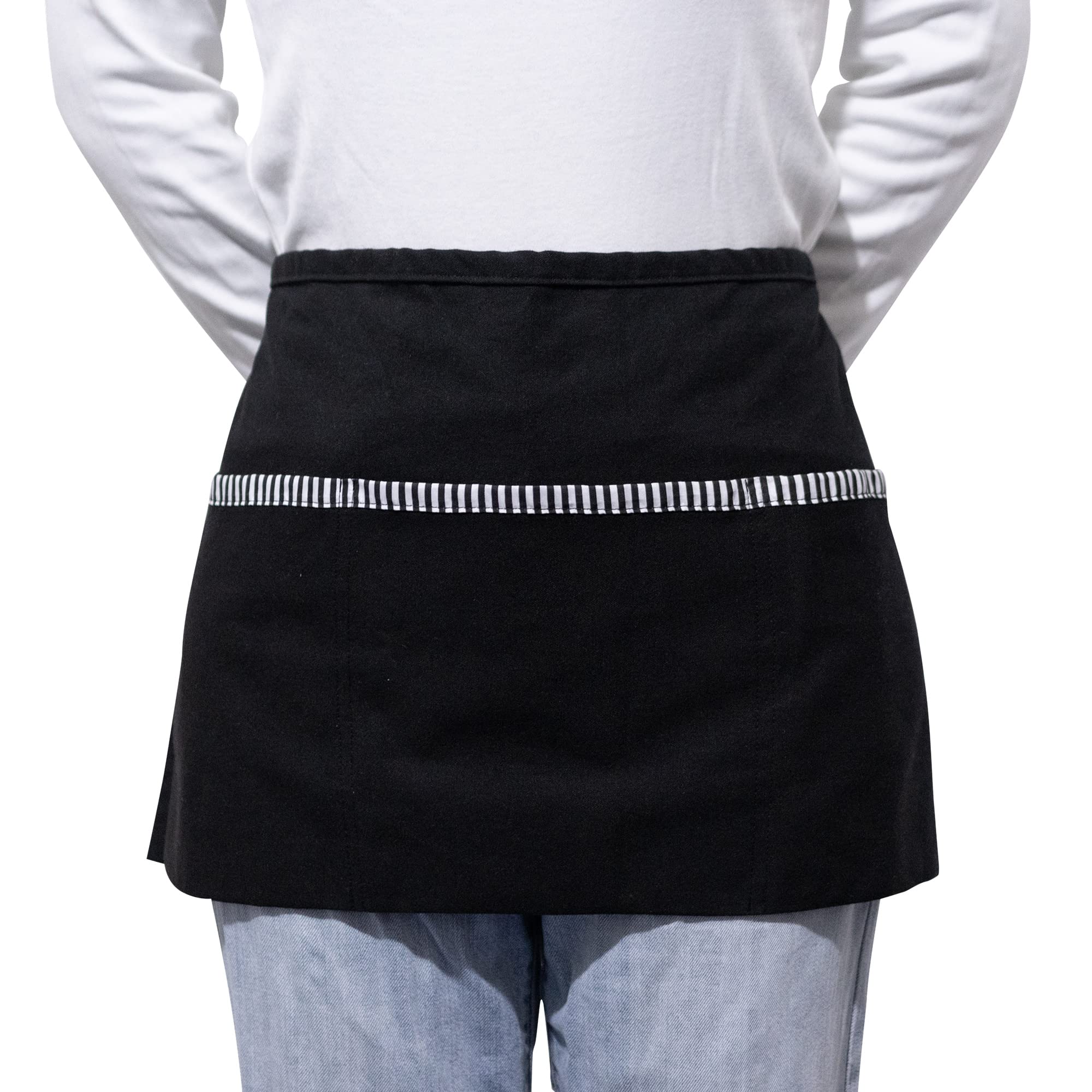 Zihuatailor Waitress Apron With 3 Pockets, 100% Cotton Server Apron, Black Waist Apron, Waiter Apron - 12 Inch