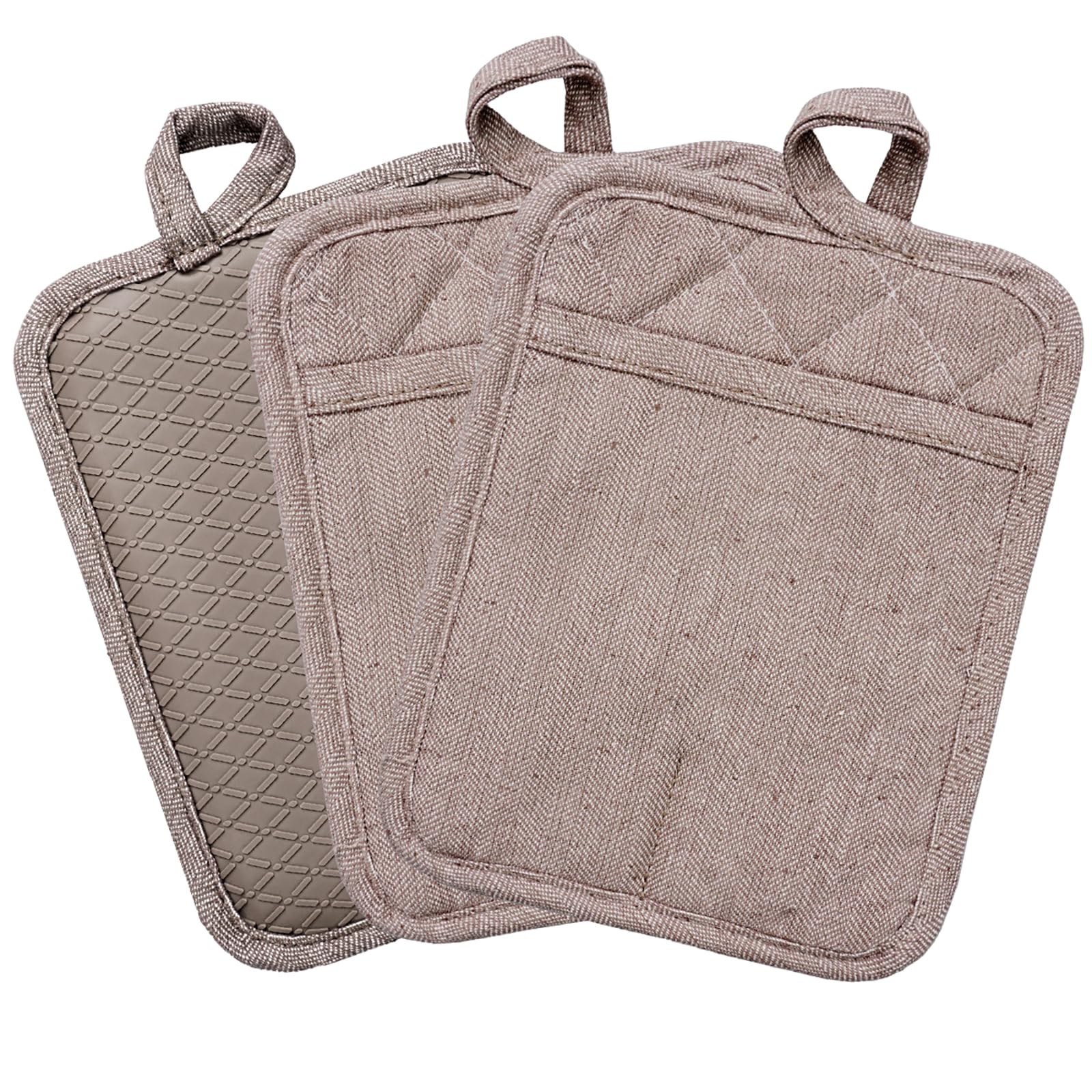 Pot Holders Yarn-Dyed Set Of 3 Non Slip Silicone Kitchen Lines Heat Resistant 500? Kitchen Gloves Bbq Cooking Baking Women Men C