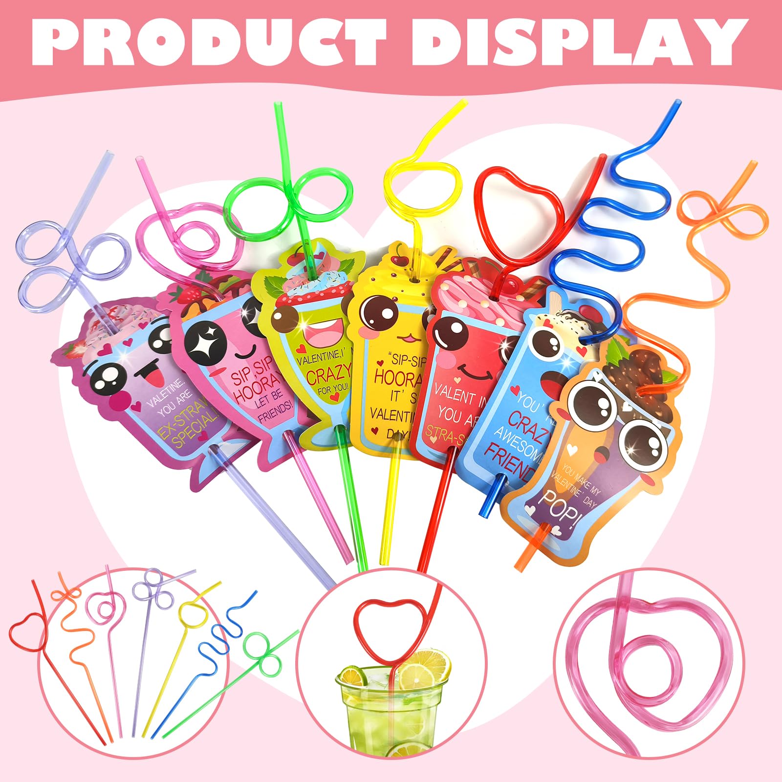 Qlinleaf 28 Pack Valentines Day Gift Cards With Colorful Loop Reusable Drinking Straws Valentine Classroom Gift Exchange Prizes