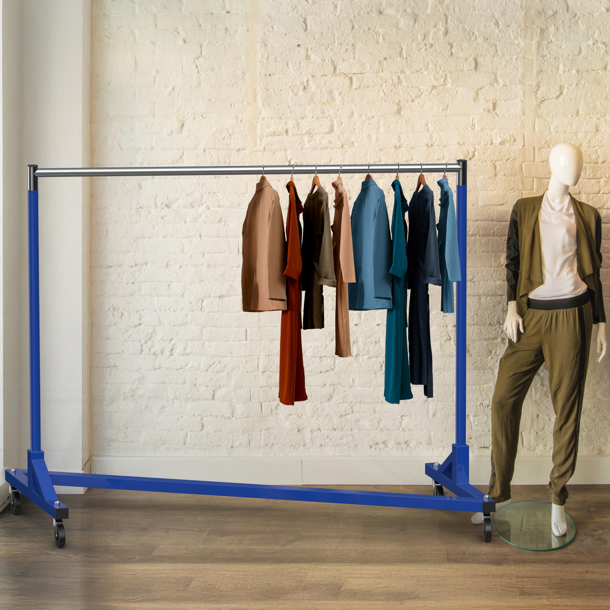 Simple Houseware Industrial Grade Z-Base Garment Rack, 500lb Load with 62 Inches Extra Long Bar, Blue