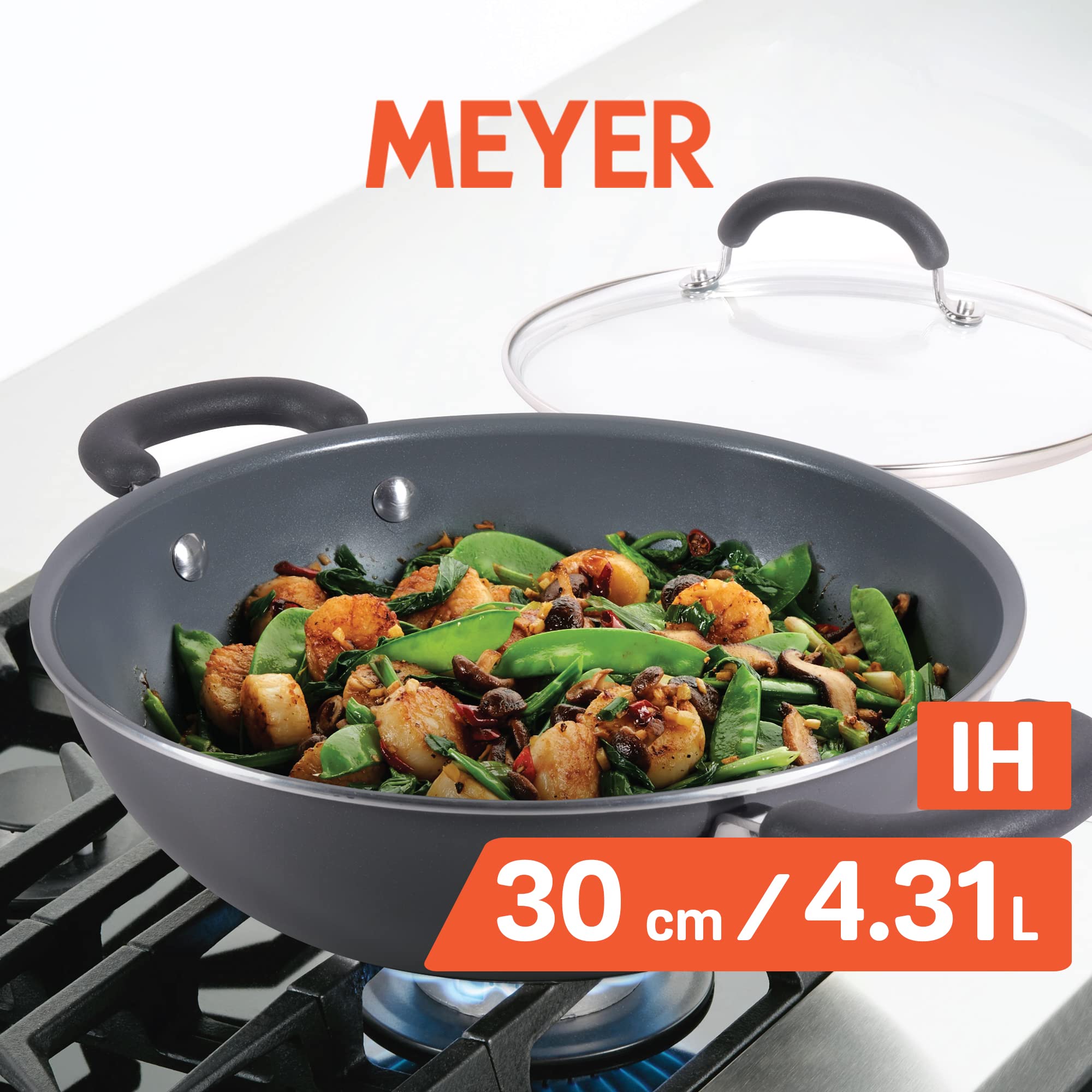 Meyer Anzen Healthy Ceramic Coated Aluminum Cookware Kadai With Lid, (30Cm, Grey)